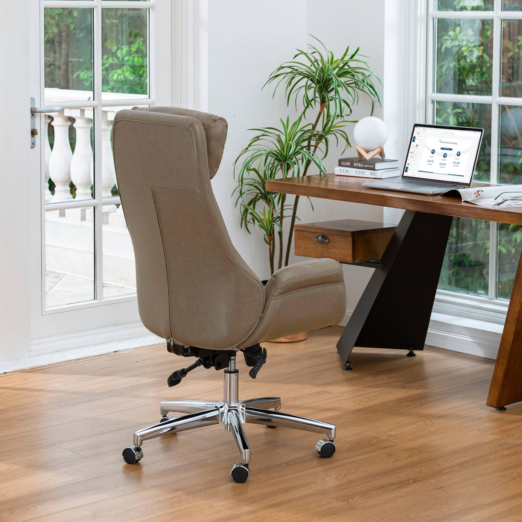 Glitzhome&#xAE; Mid-Century Modern Faux Leather Adjustable High Back Swivel Office Chair