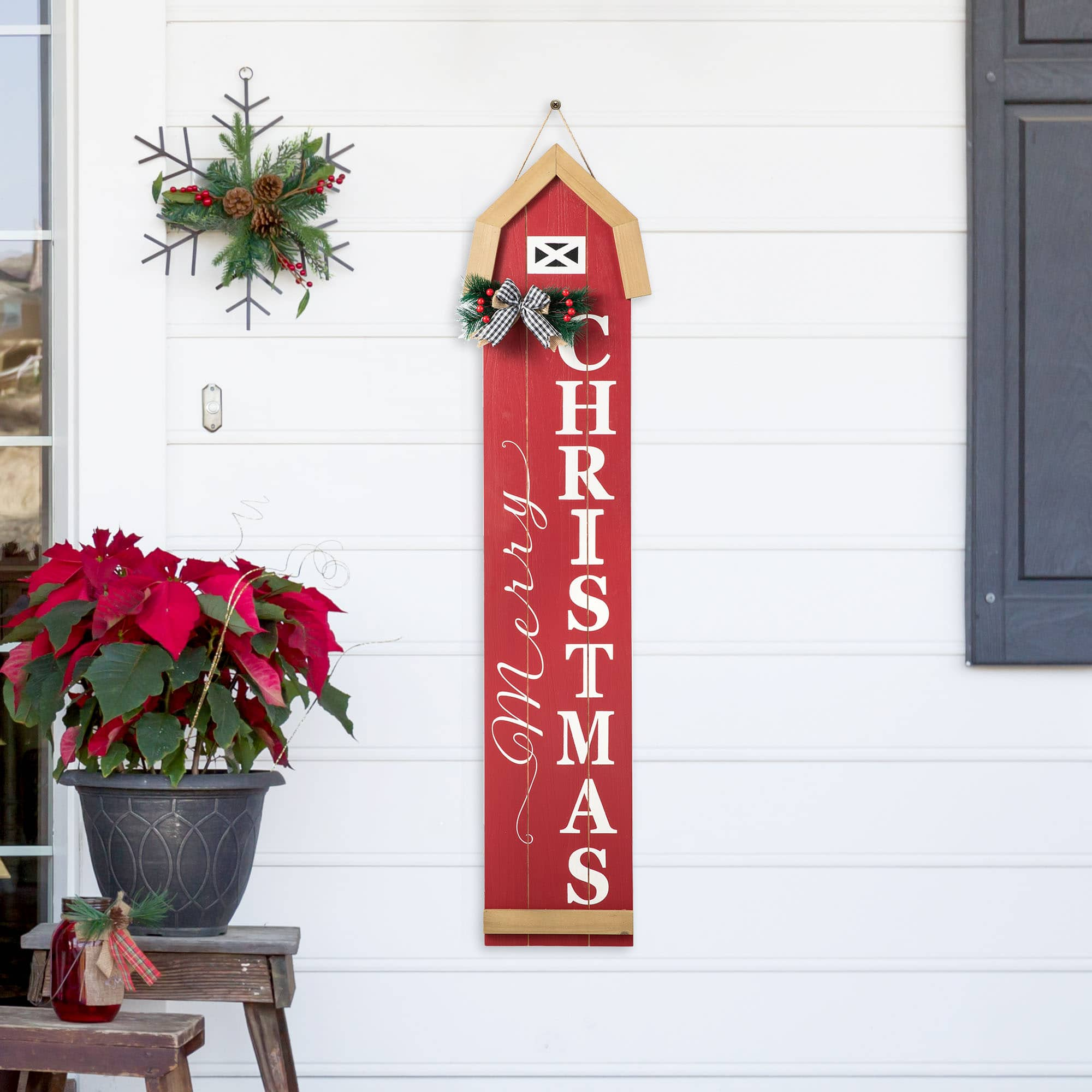 Glitzhome&#xAE; 42&#x22; &#x22;Merry Christmas&#x22; Wood Barn Porch Sign