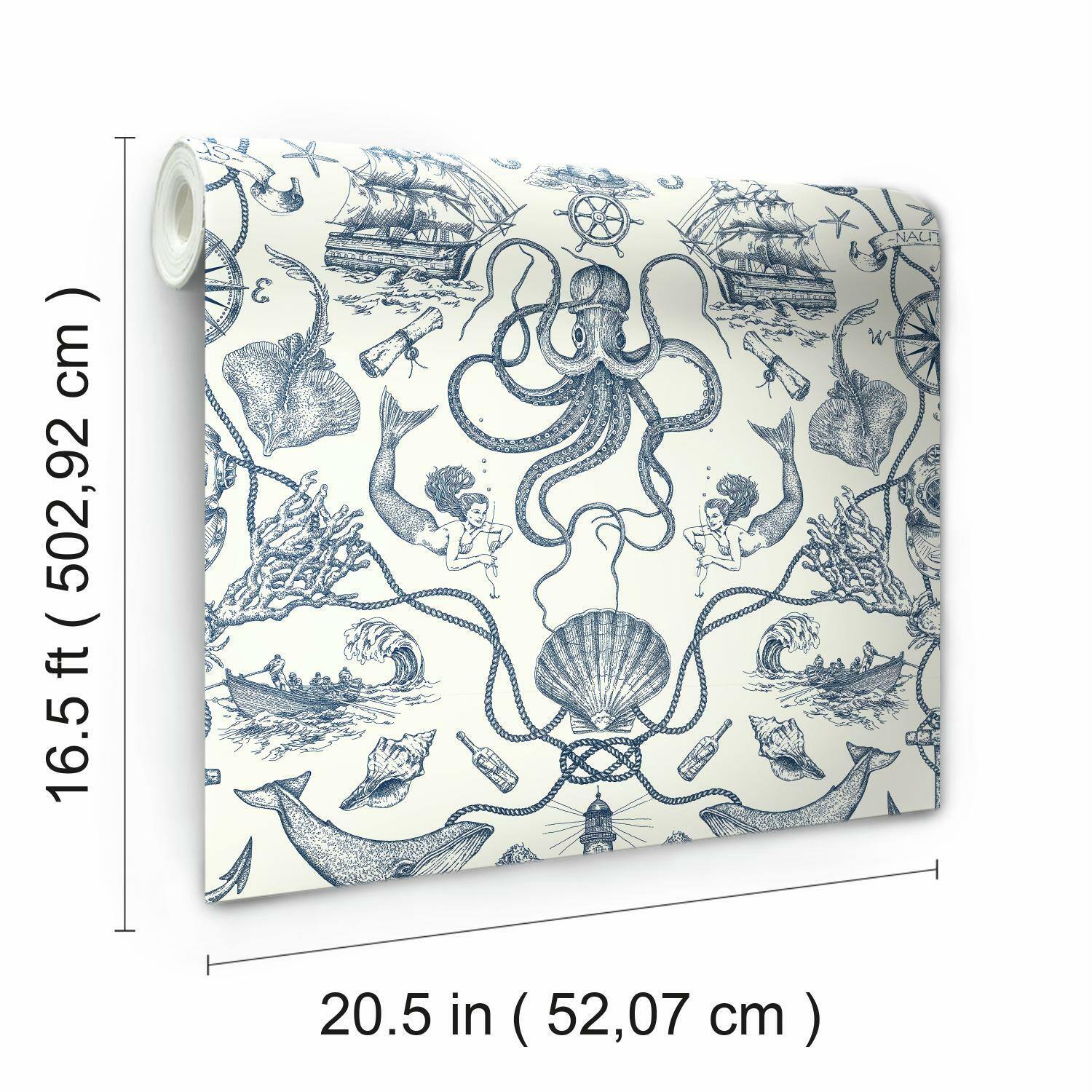 RoomMates Deep Sea Toile Peel & Stick Wallpaper