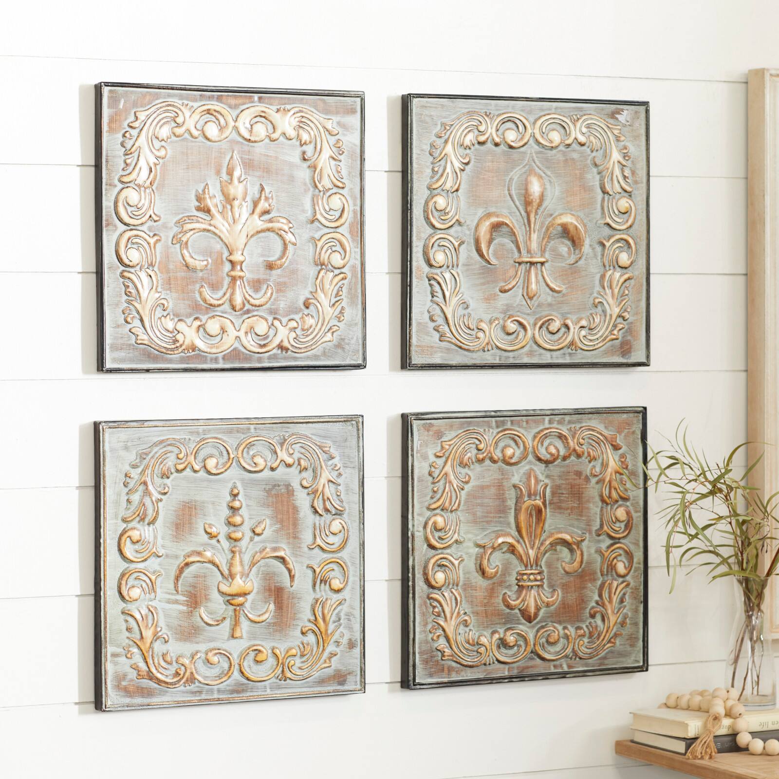 Brass Metal Fleur De Lis Wall Décor Set