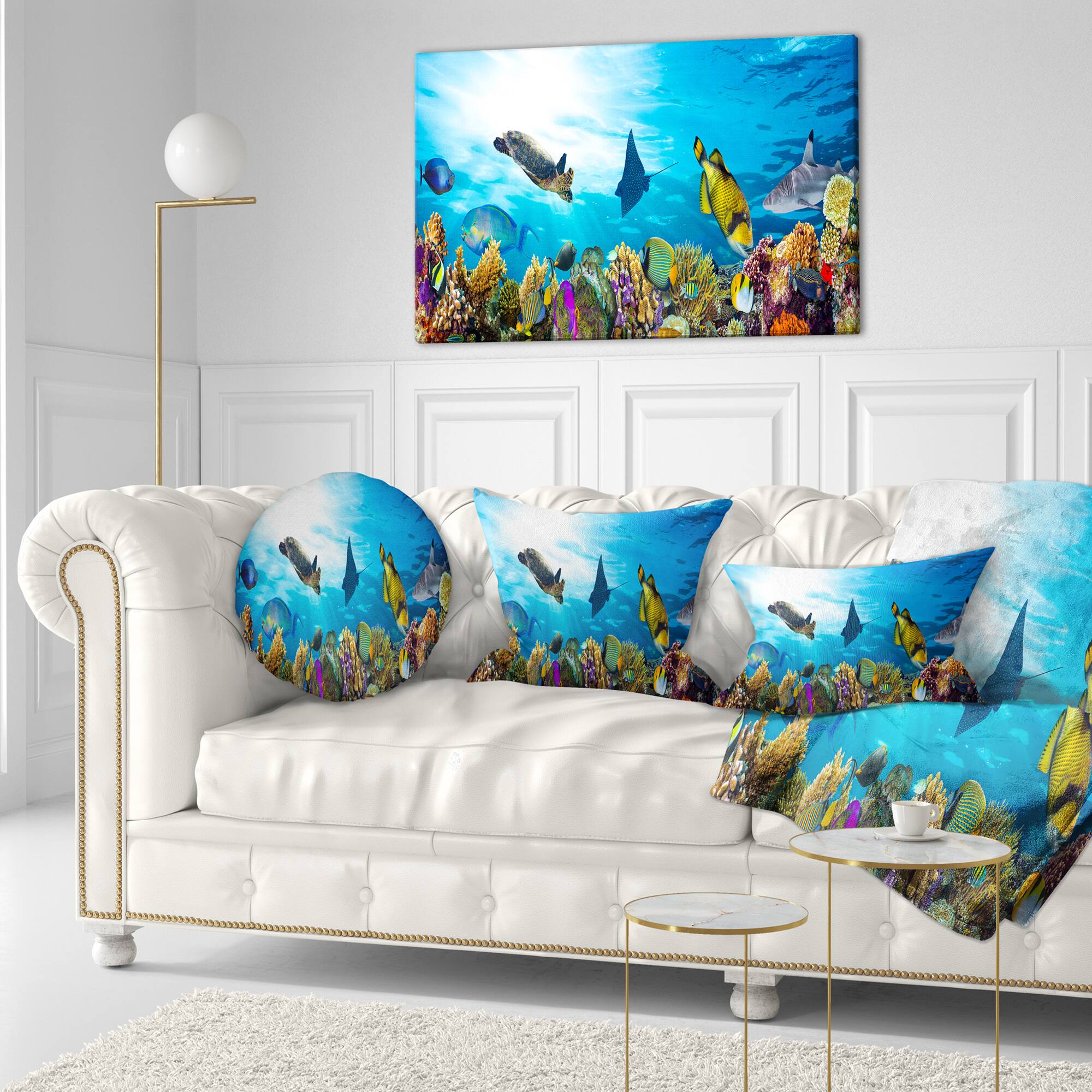 Designart - Colorful Coral Reef with Fishes - Seascape Canvas Art Print