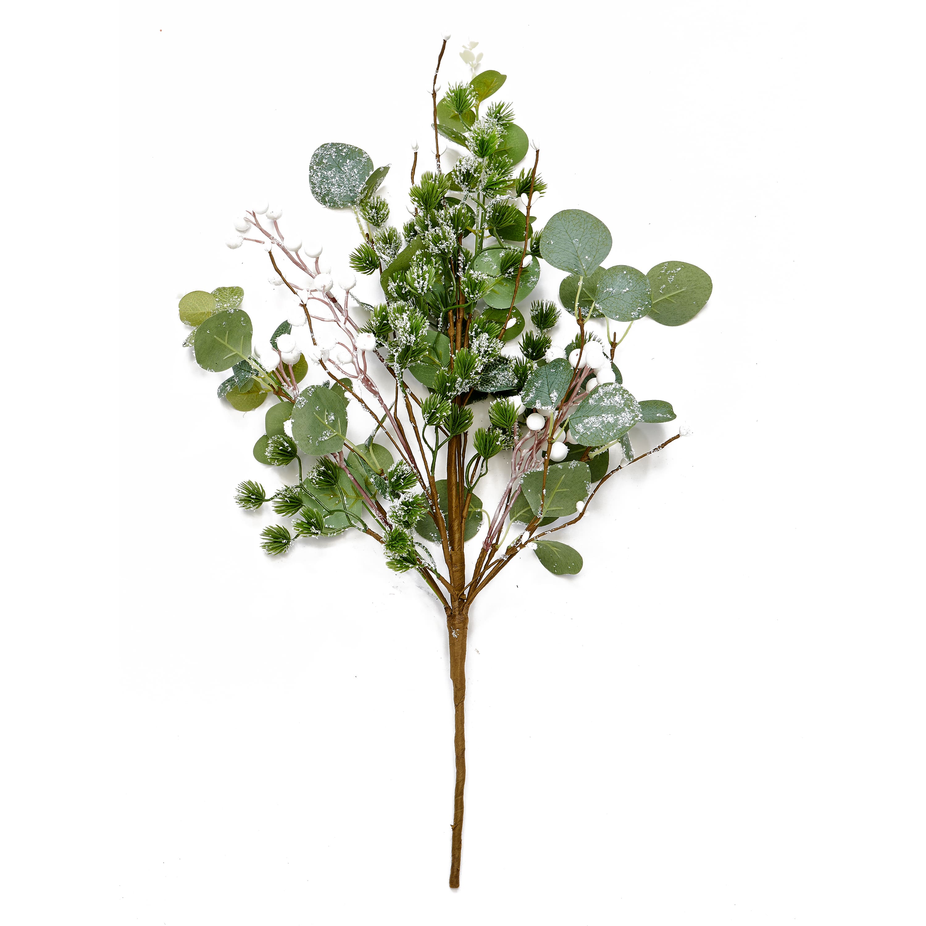 22" Christmas Artificial Pine Leaf with White Berries Bush, 2ct.