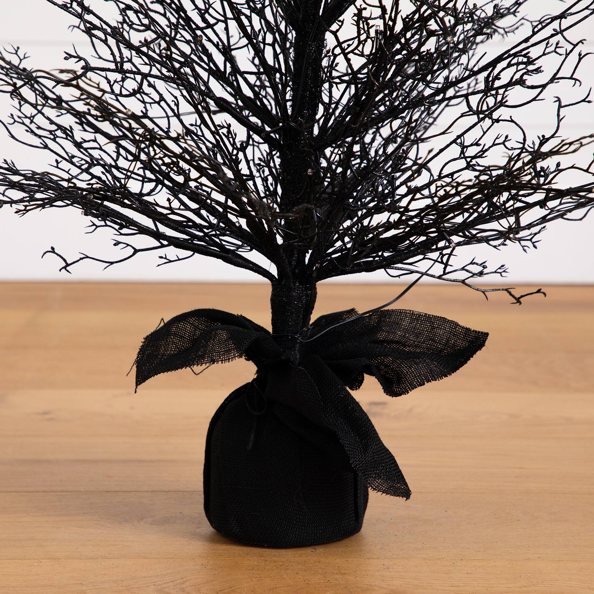 4ft. Pre-Lit LED Halloween Black Twig Artificial Fall Tree in Burlap Planter