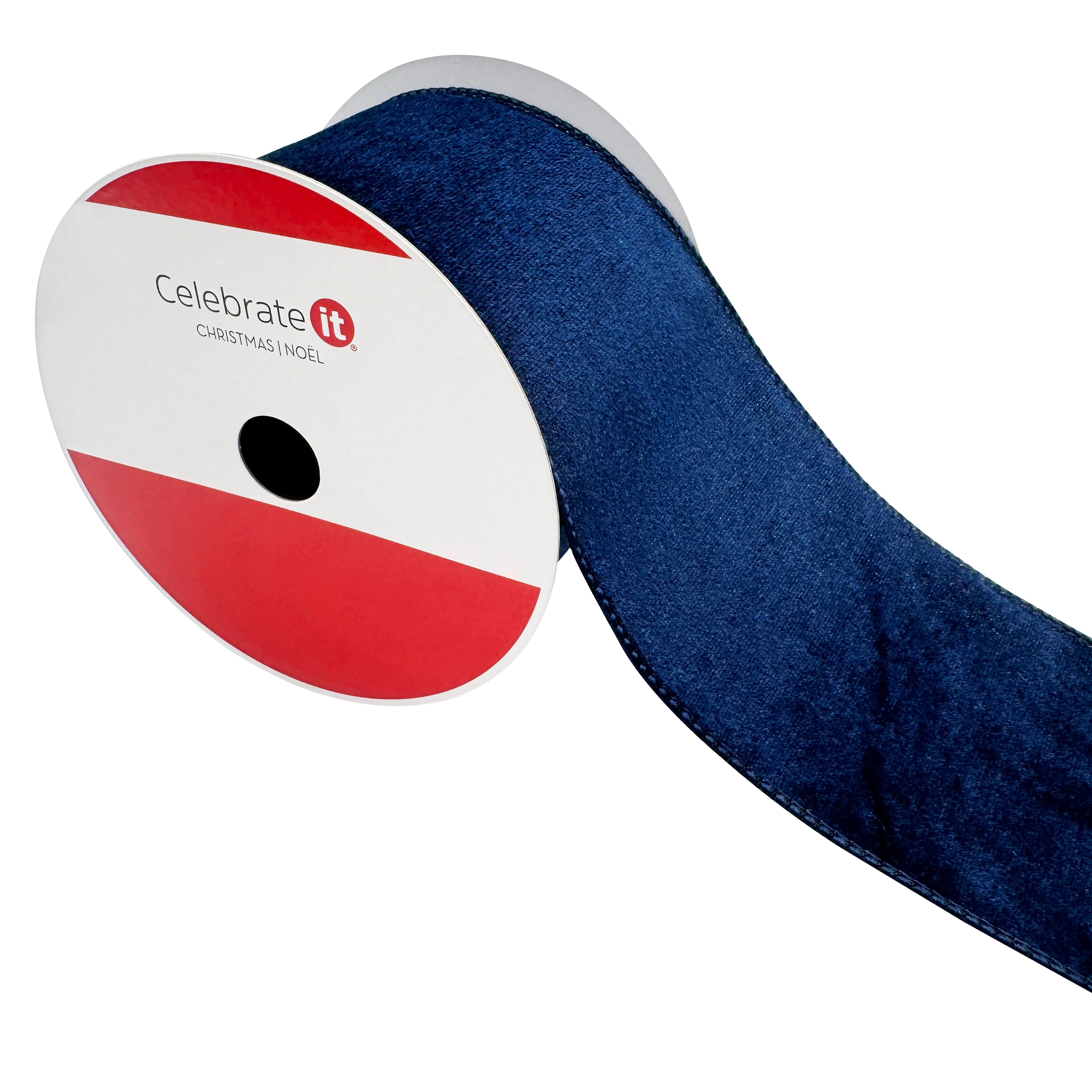 3.5&#x22; x 25ft. Navy Wired Velvet Ribbon by Celebrate It&#xAE;