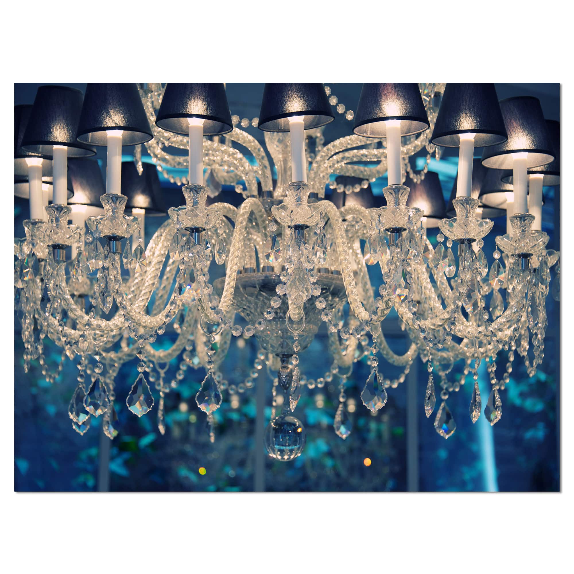 Designart - Blue Vintage Crystal Chandelier - Flower Artwork on Canvas