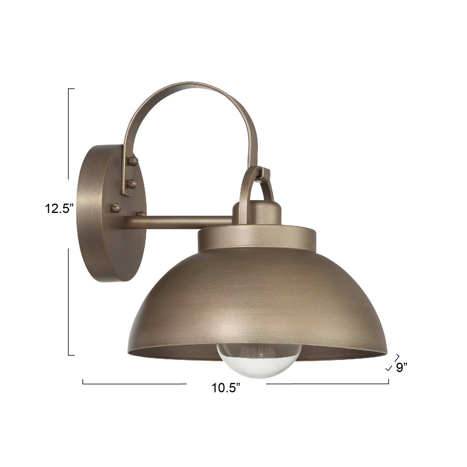 Easton Tuscan Gold Modern Farmhouse Metal Shade &#x26; Exposed Bulb Wall Mounted Outdoor Light