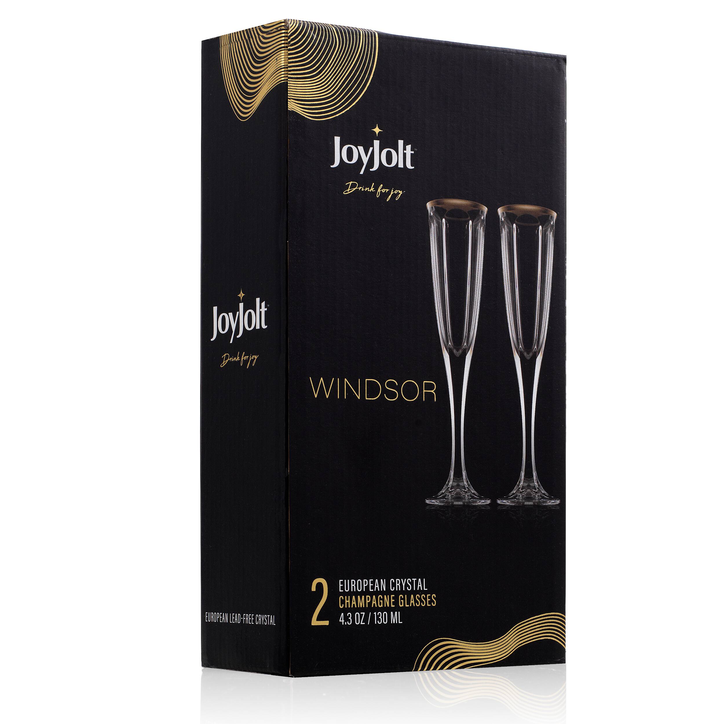 JoyJolt® 4.3oz. Gold Rimmed Windsor Crystal Champagne Flutes, 2ct.