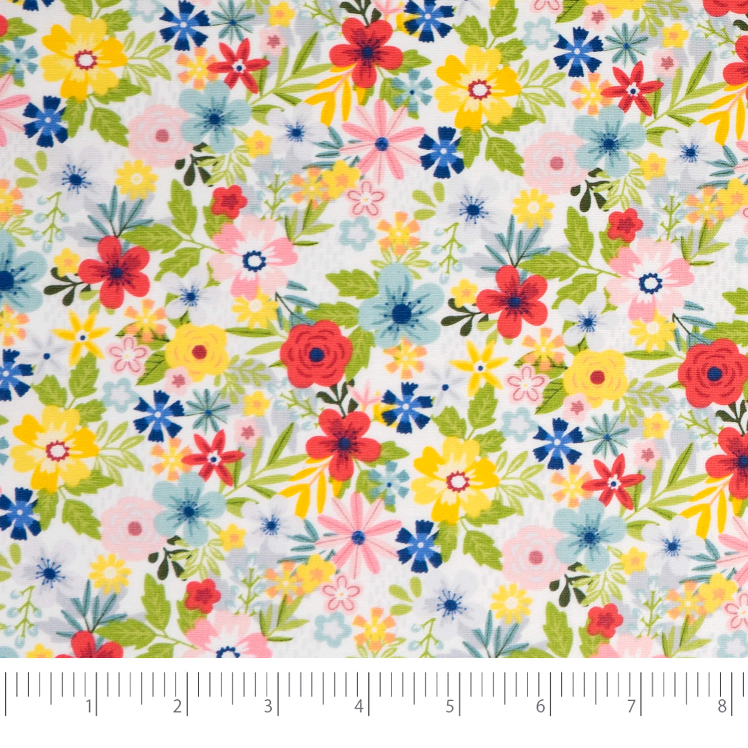 SINGER Patriotic White Floral Cotton Fabric