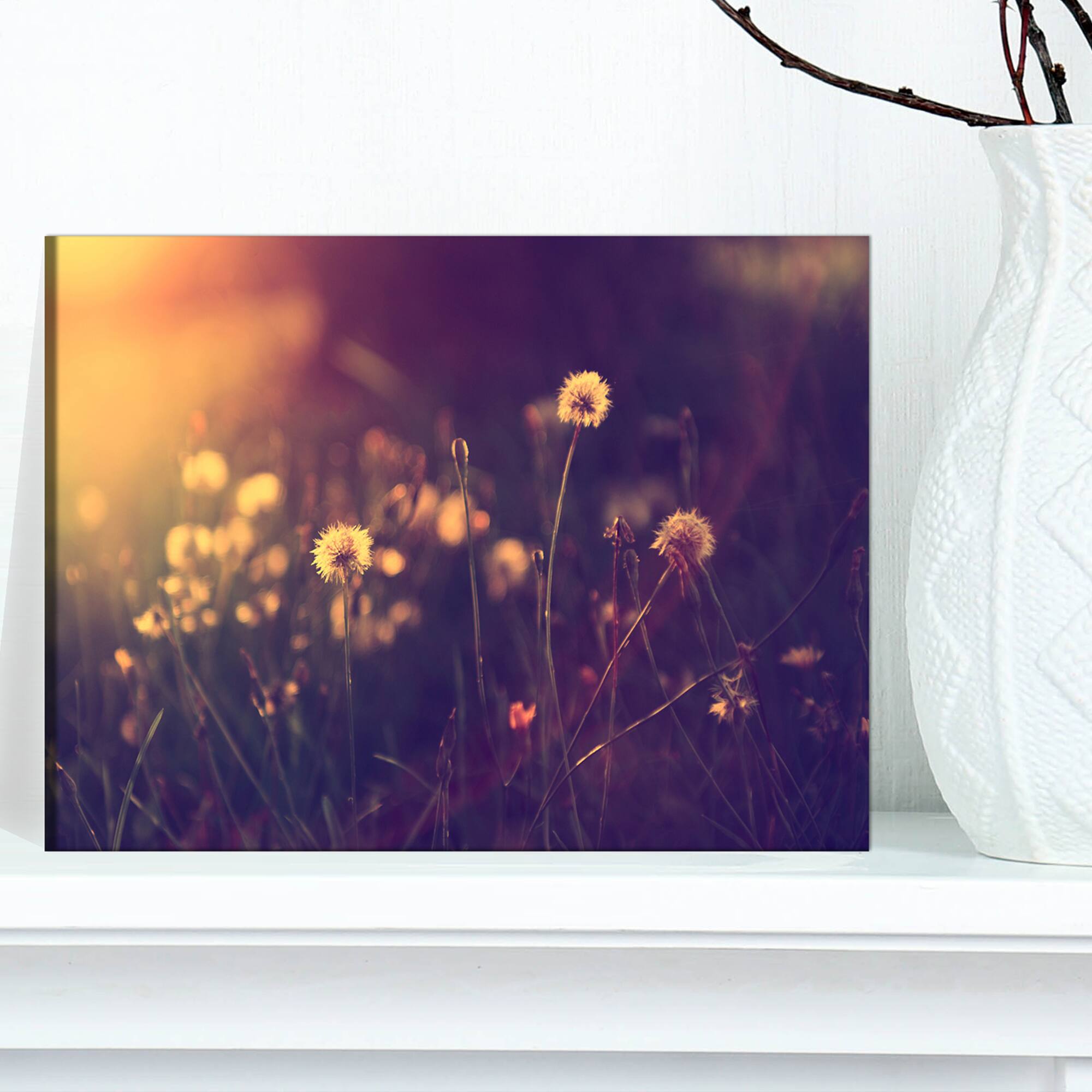 Designart - Vintage Dandelion Meadow Photo - Large Floral Canvas Art Print