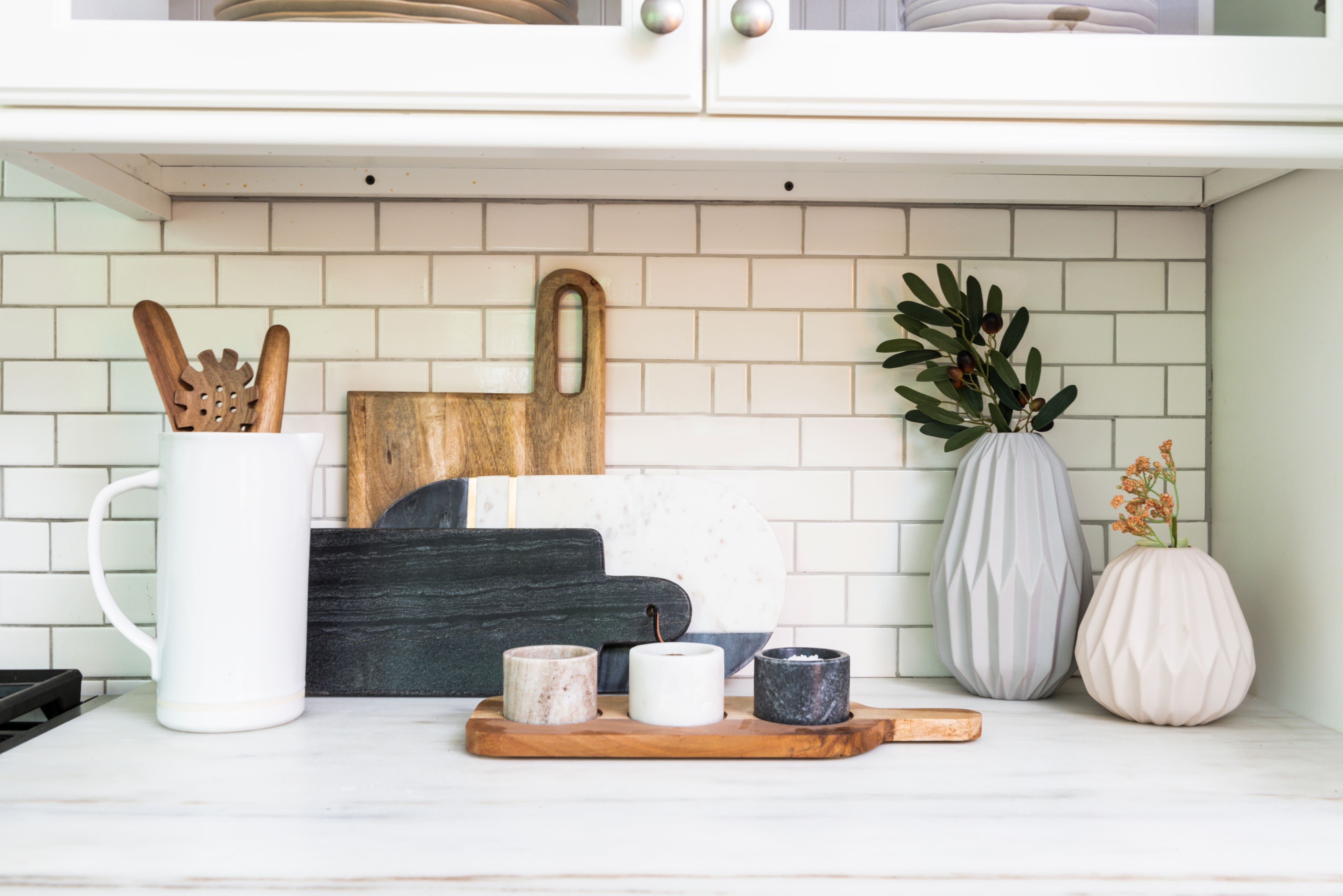 Acacia Wood Board with Marble Pinch Pots &#x26; Spoon Set