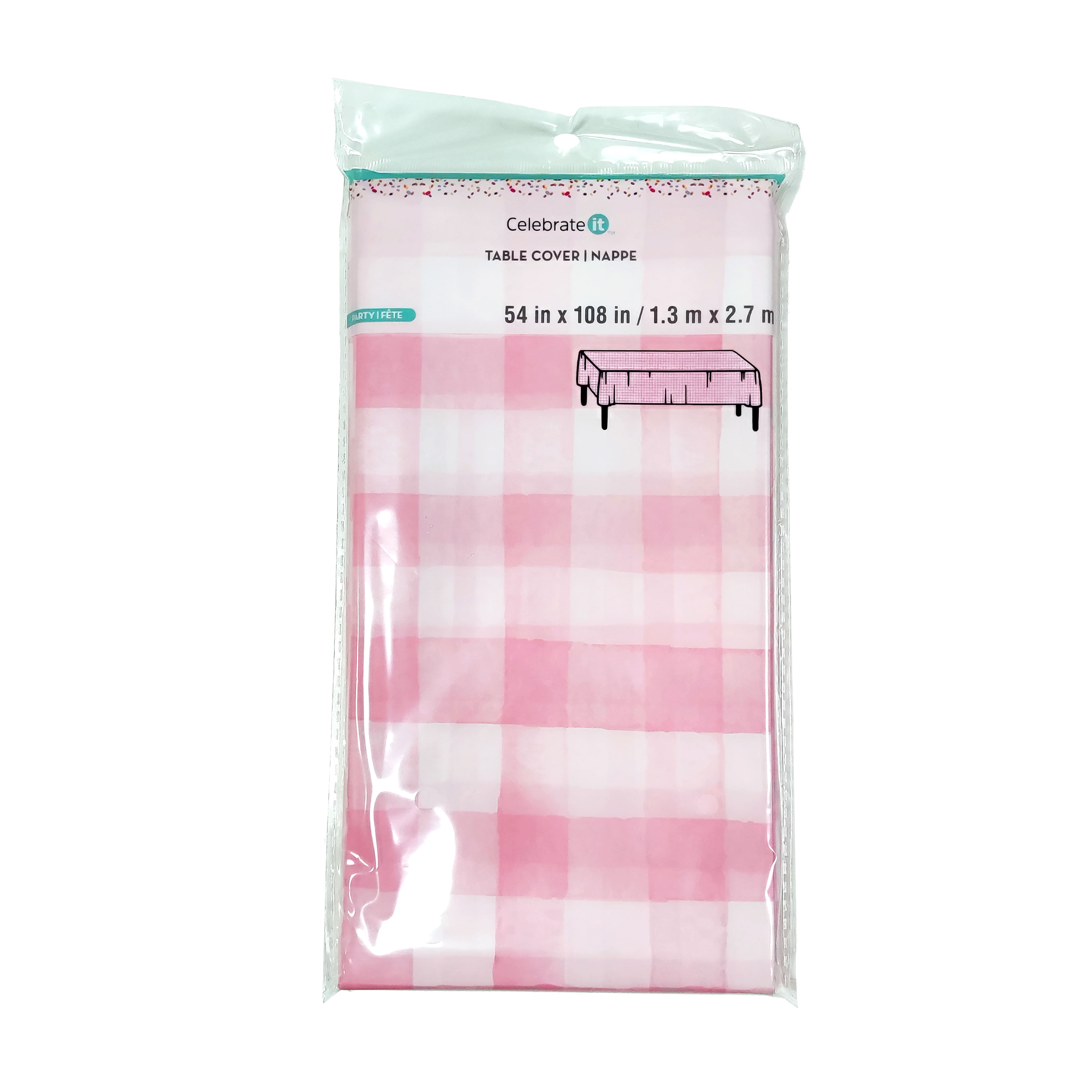 54&#x22; x 108&#x22; Pink Gingham Plastic Table Cover by Celebrate It&#x2122;