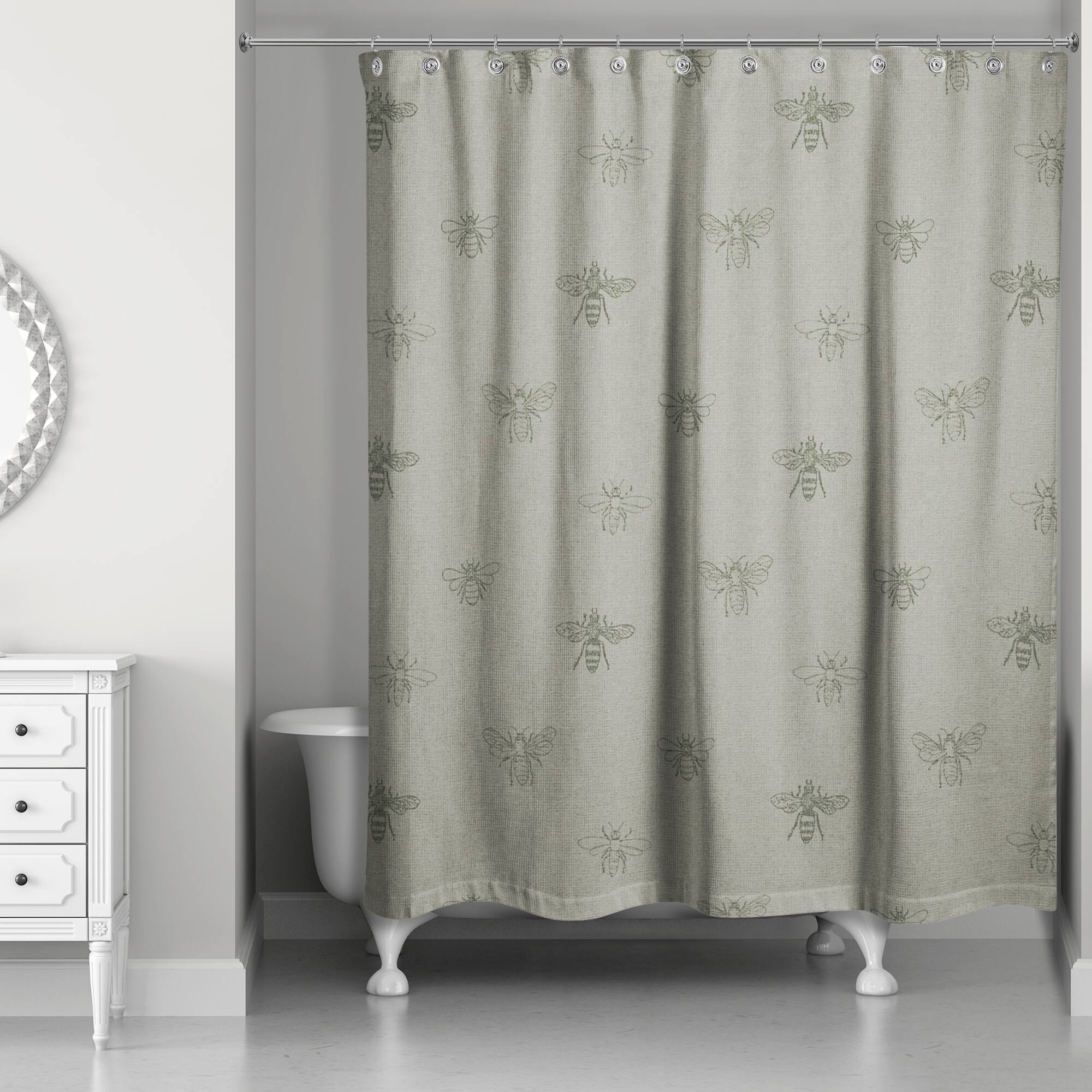 Delicate Bee Fabric Shower Curtain, 71&#x22; x 74&#x22;