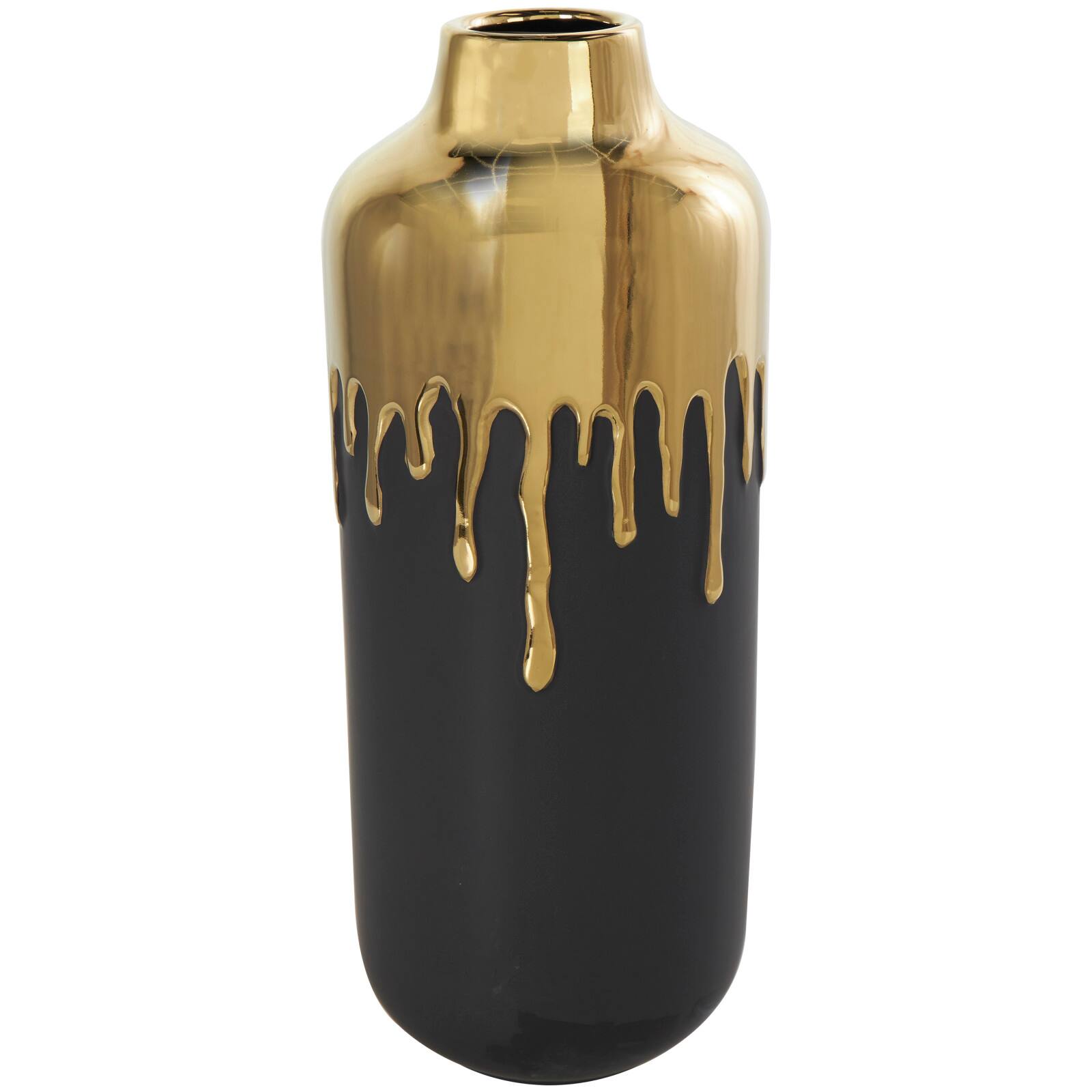 CosmoLiving by Cosmopolitan 14" Black Ceramic Vase with Gold Melting Drips