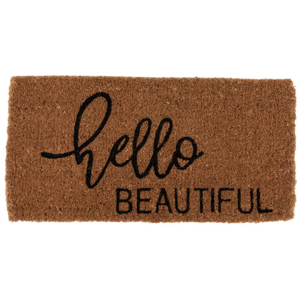 Hello Honey&#xAE; Black &#x26; Brown Hello Beautiful Natural Coir Doormat