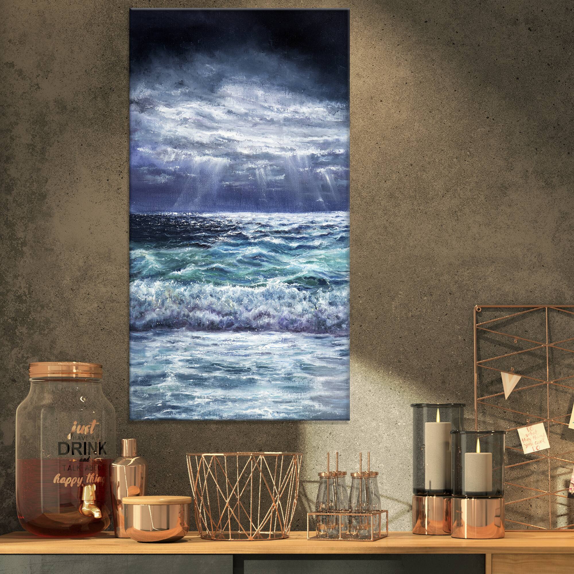 Designart - Ocean storm waves - Sea & Shore Painting Print on Wrapped Canvas