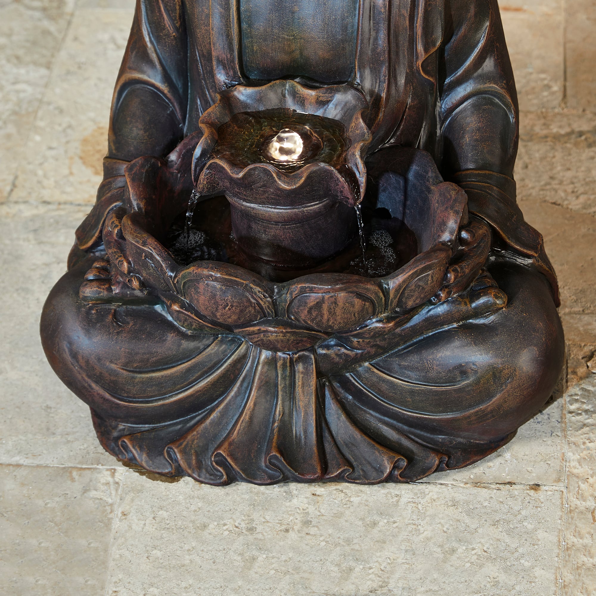 Glitzhome&#xAE; 28.25&#x22; Zen-Style Meditating Buddha Statue Outdoor Fountain with LED Light