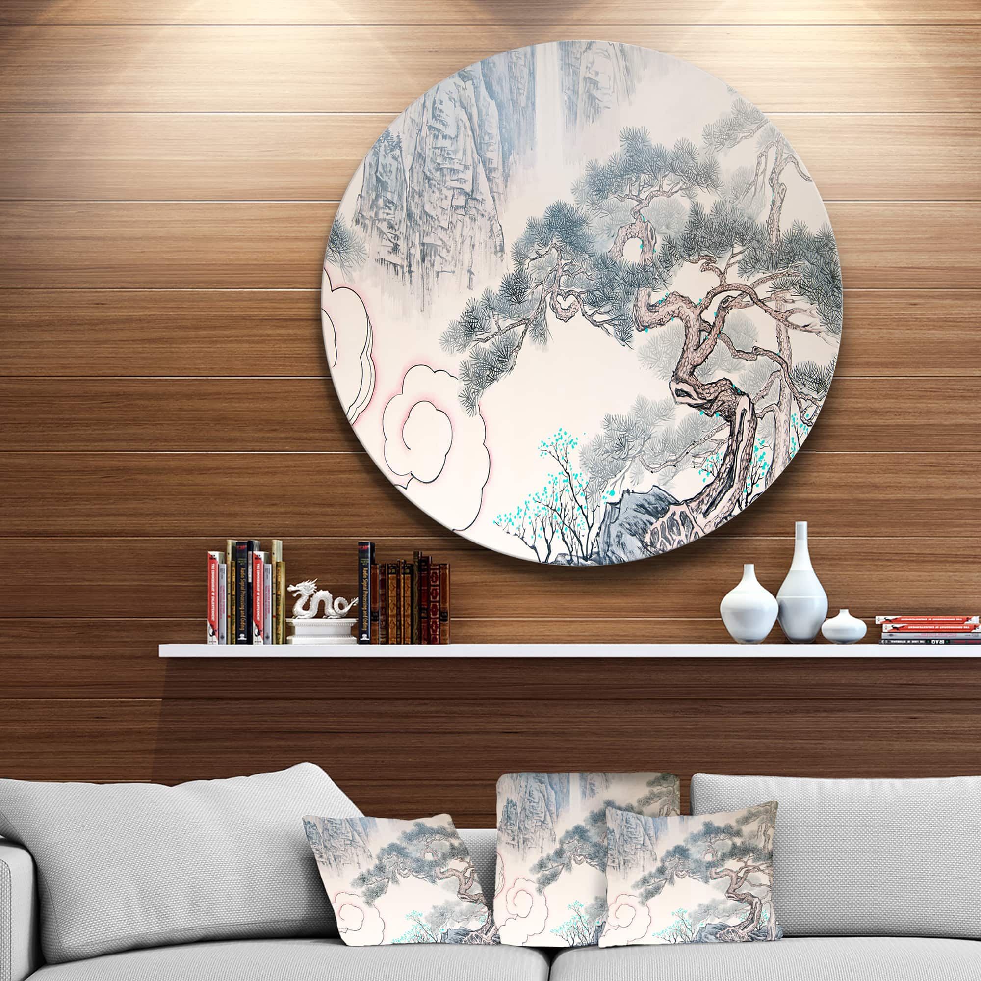 Designart - Chinese Blue Tree Art&#x27; Disc Floral Metal Artwork