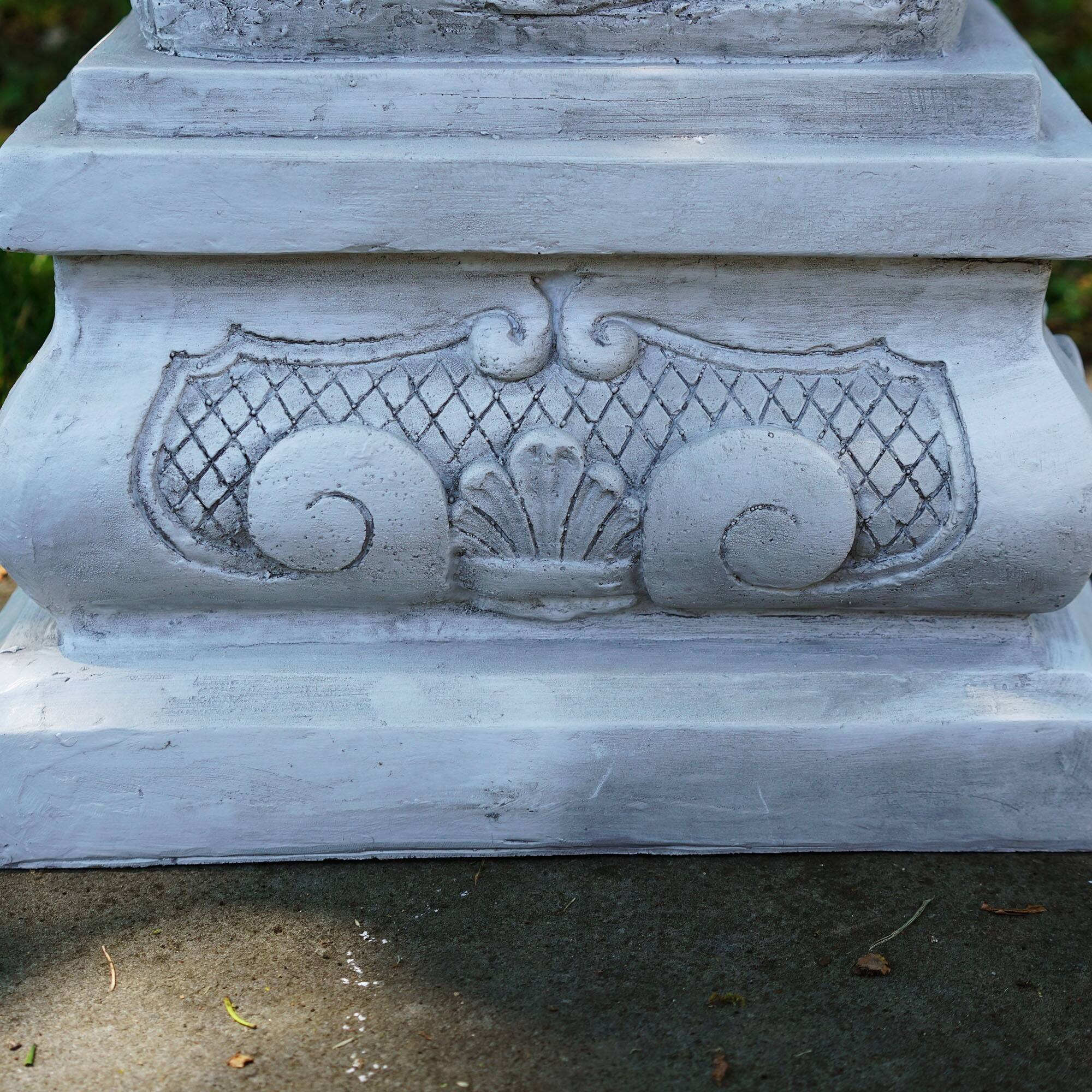 28.75" Gray Standing Cherub Angel on Pedestal Outdoor Statue