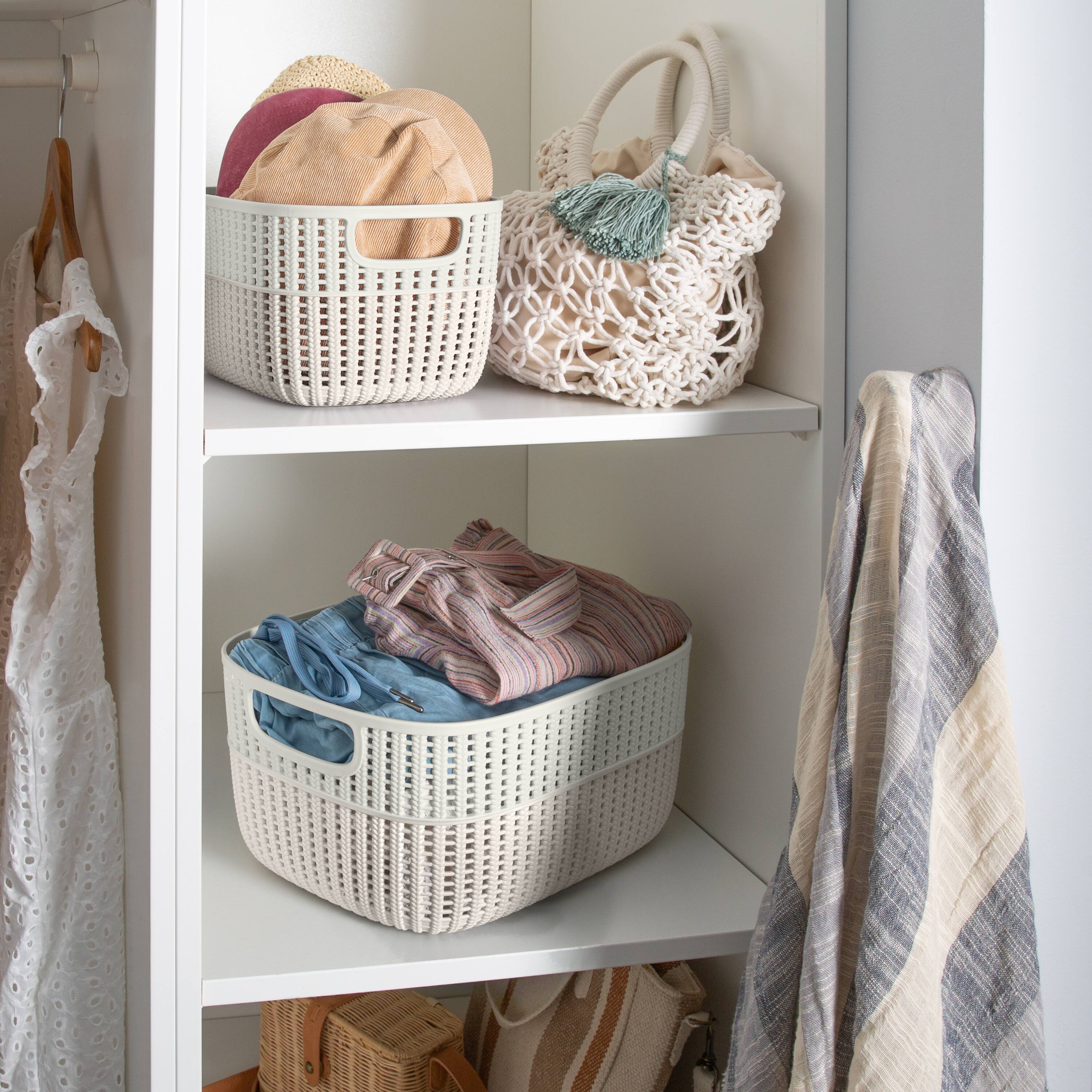 Simplify 15&#x22; Ivory &#x26; Beige Decorative Storage Basket