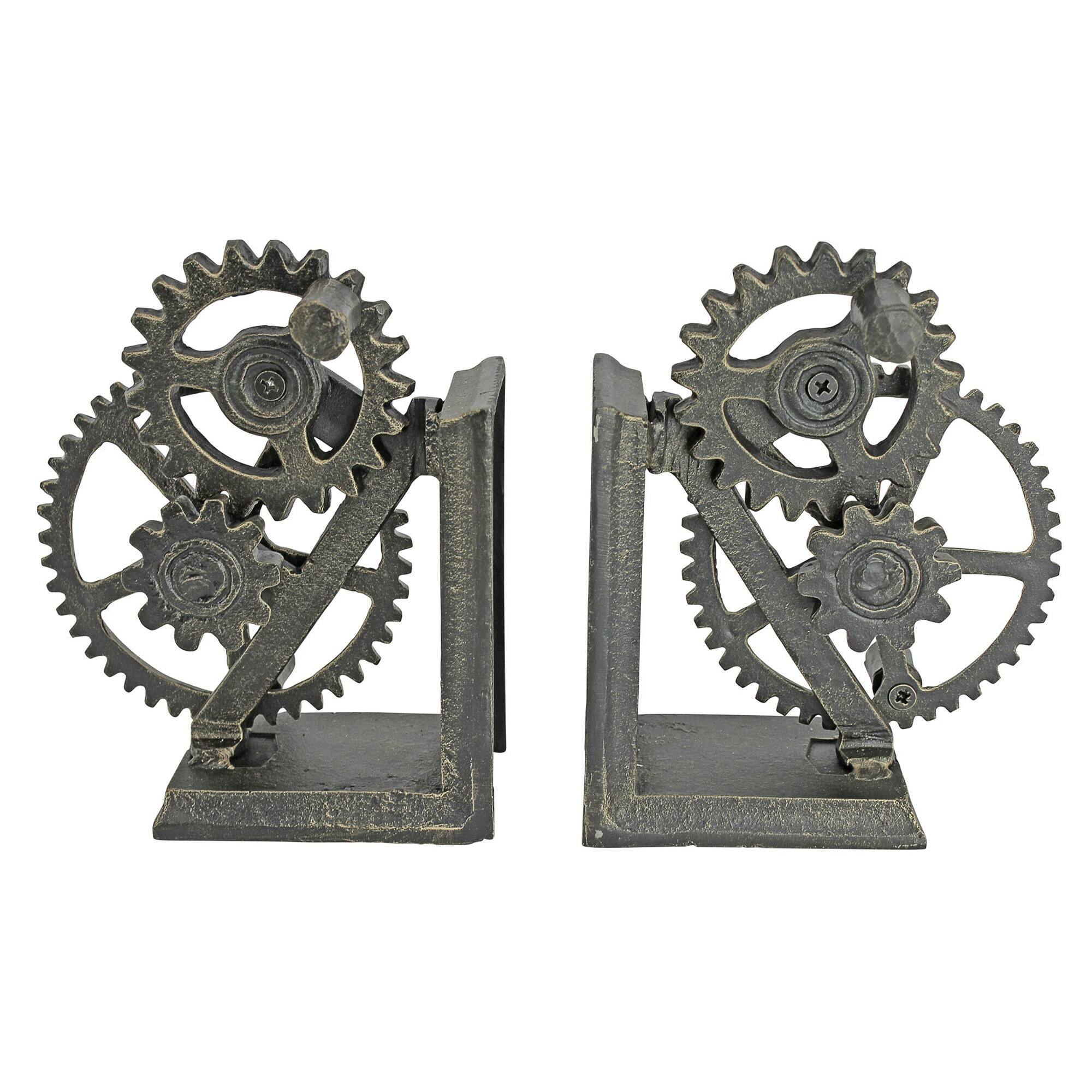 Design Toscano 5.5" Industrial Gear Sculptural Iron Bookend Set