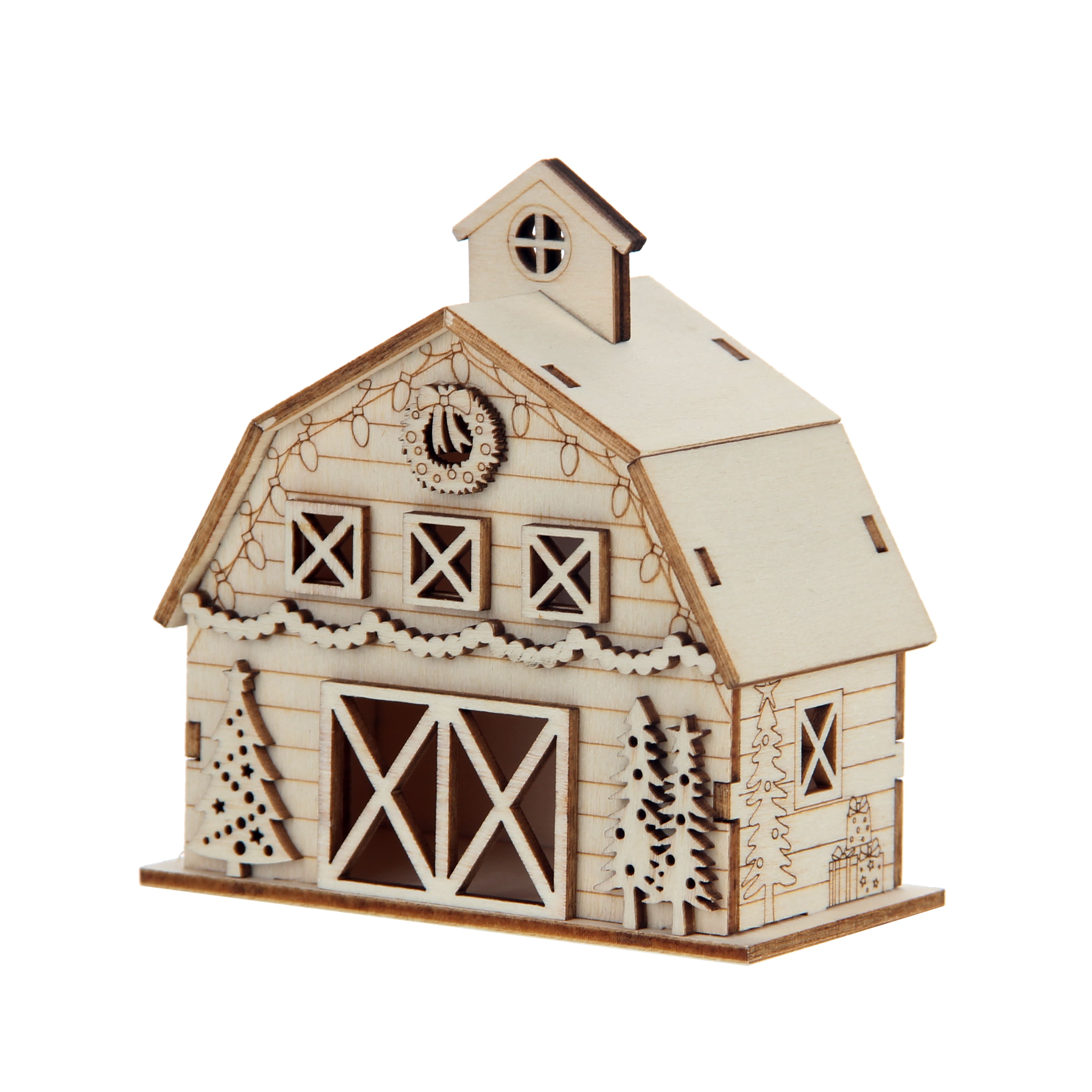 3.75&#x22; Unfinished Village Barn DIY LED Wood D&#xE9;cor by Make Market&#xAE;
