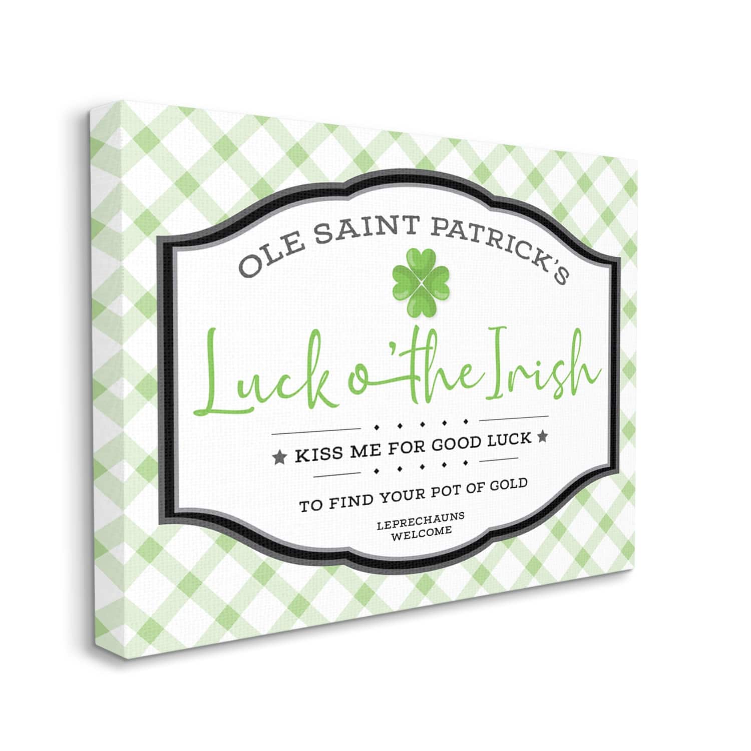Stupell Industries Saint Patrick's Luck o'the Irish Sign Green Plaid Canvas Wall Art