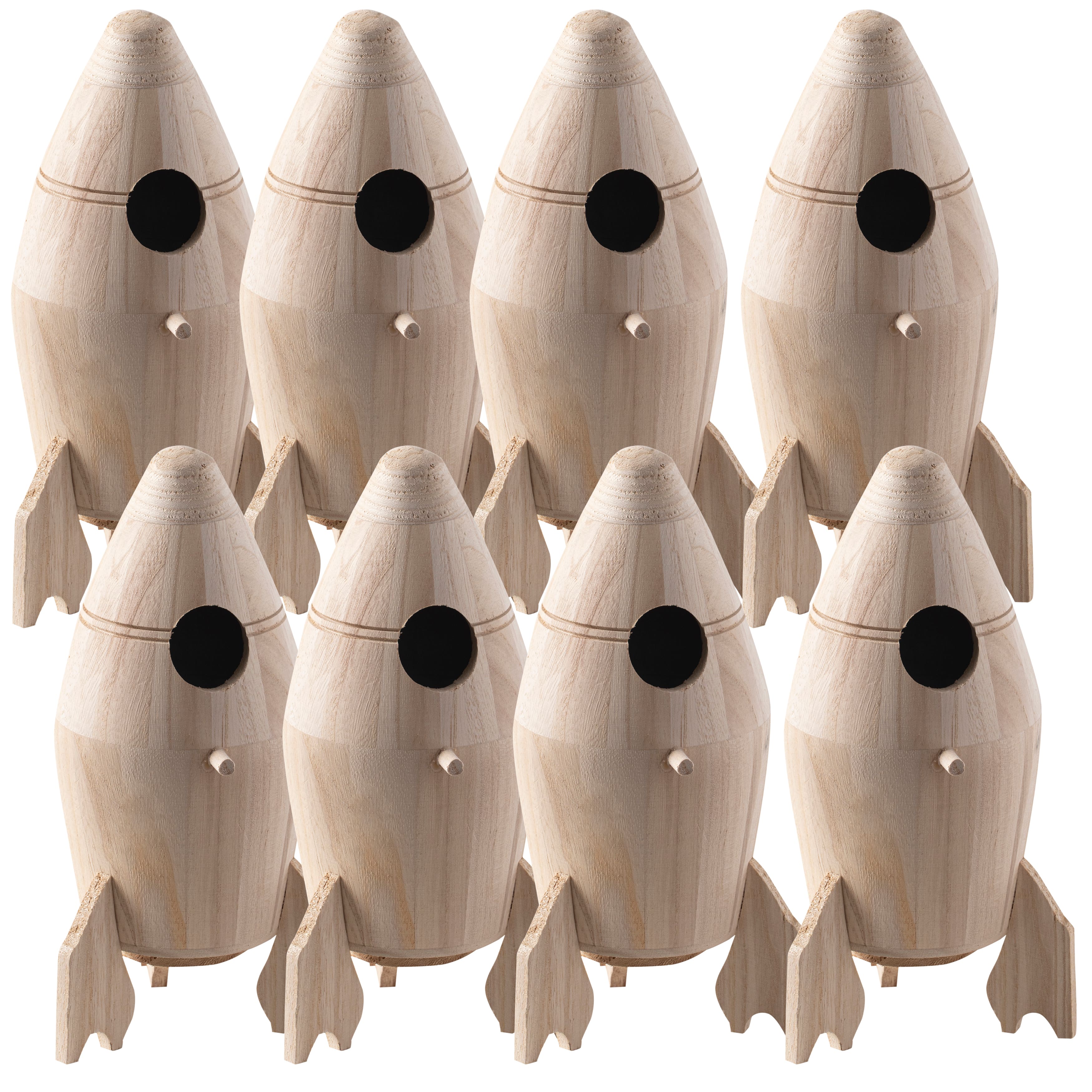 8 Pack: 10.5&#x22; Rocket Ship Wood Birdhouse by Make Market&#xAE;