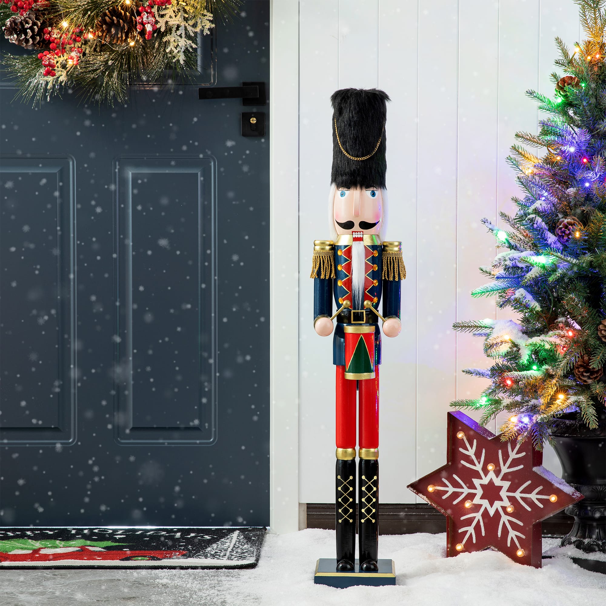 Glitzhome&#xAE; 3ft. Wooden Christmas Drummer Nutcracker