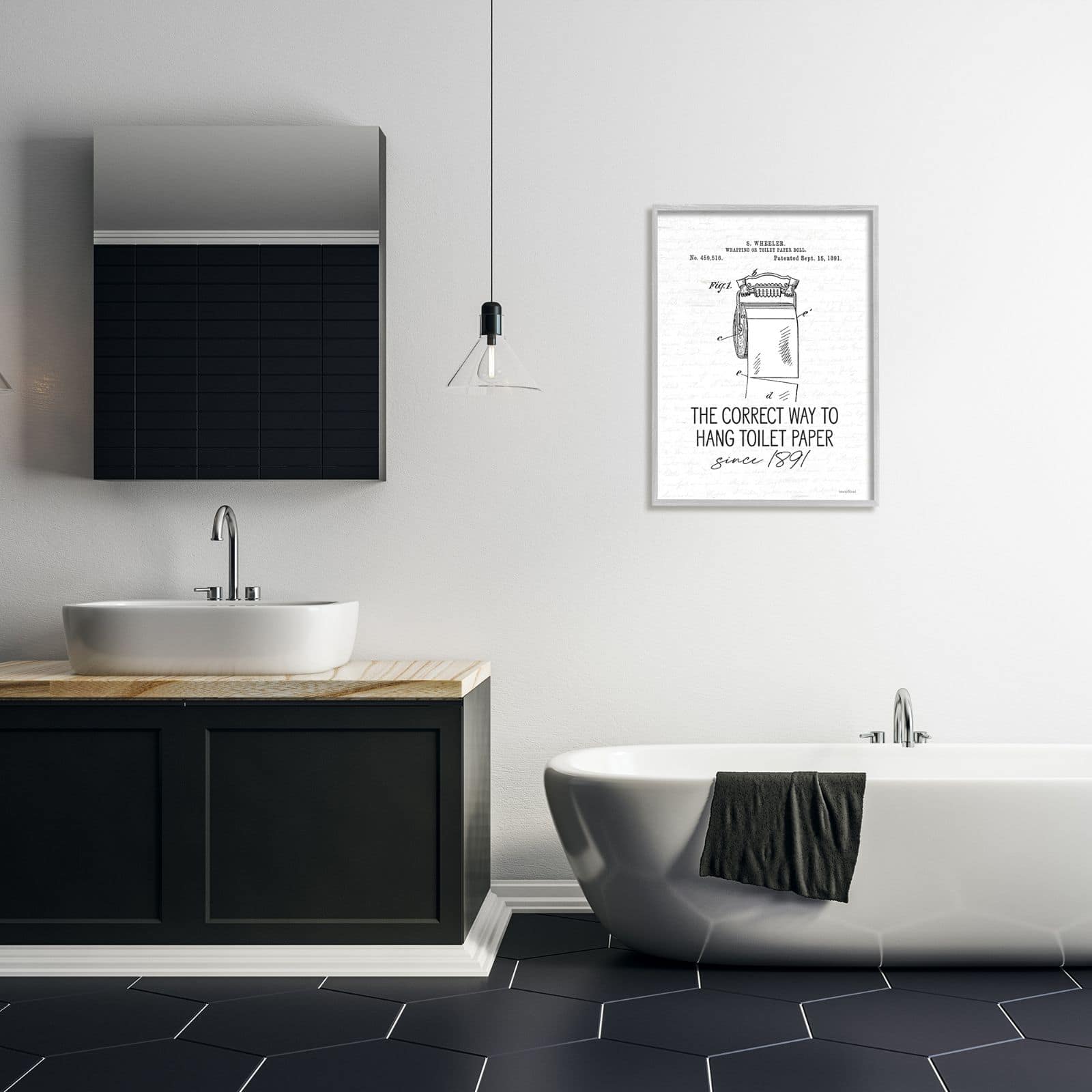 Stupell Industries Vintage Bathroom Diagram Correct Way Hang Toilet Paper Framed Wall Art