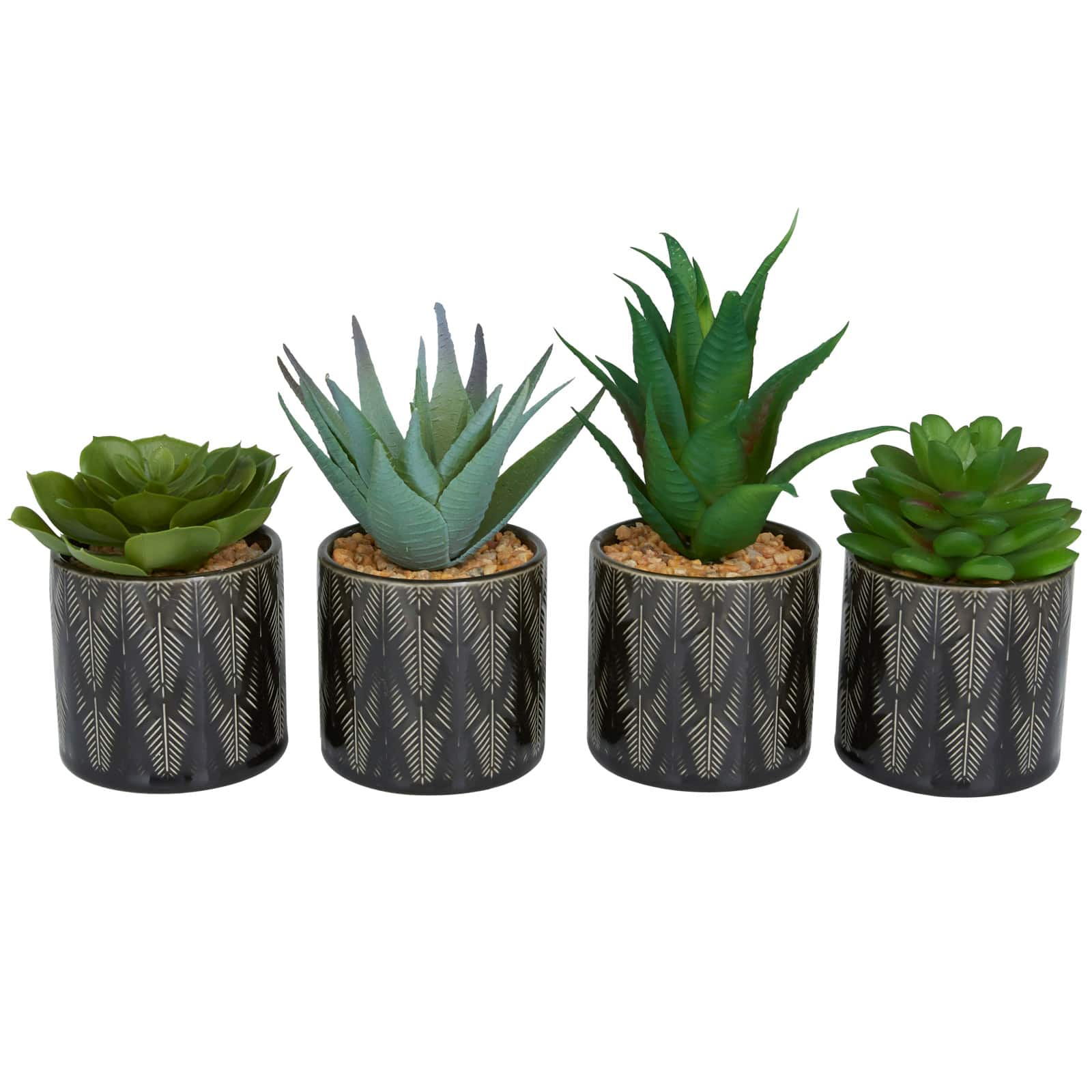 Novogratz Green Faux Foliage Small Succulent Artificial Plant with Leaf Patterned Pot Set