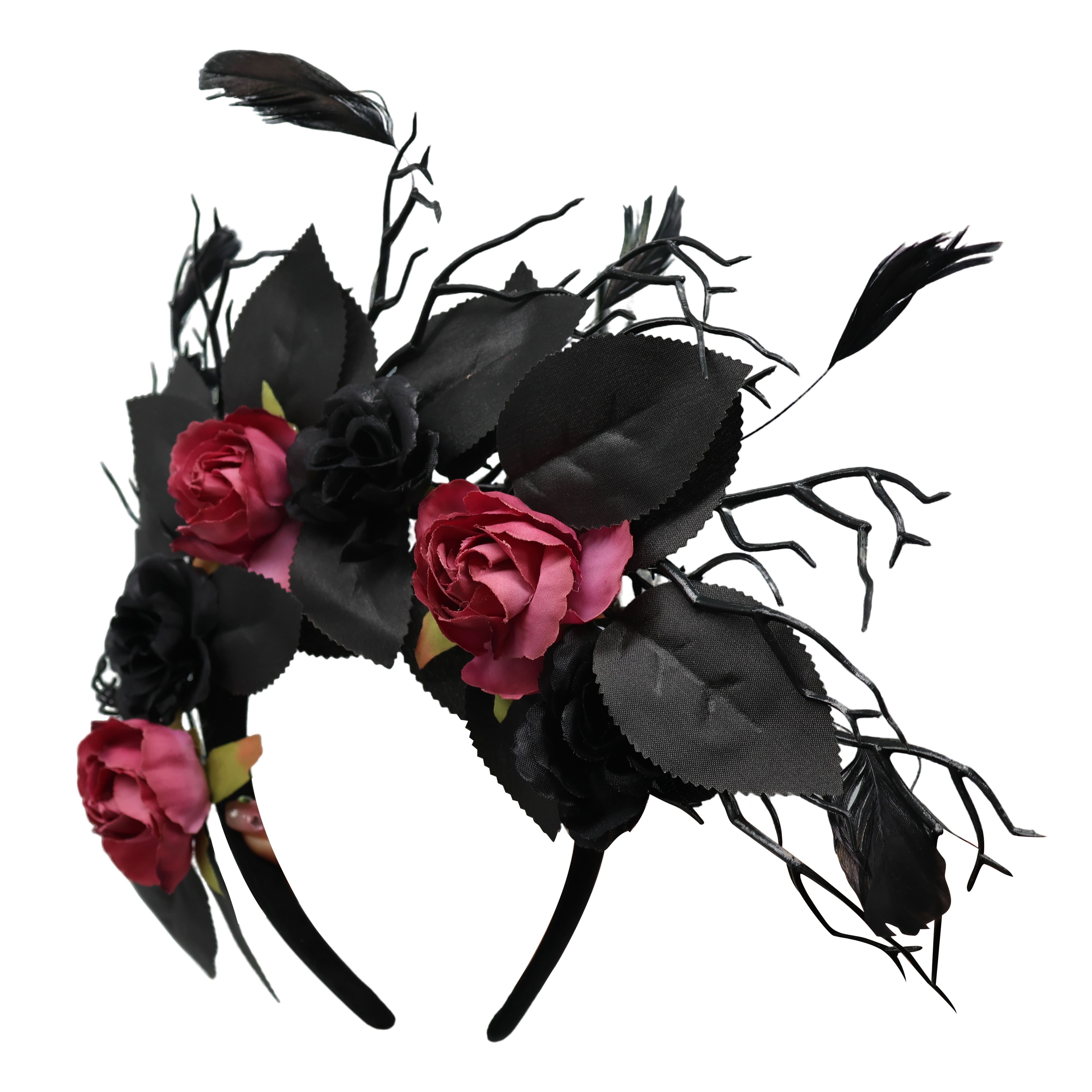 Black &#x26; Dark Red Rose &#x26; Feather Headband by Celebrate It&#x2122;