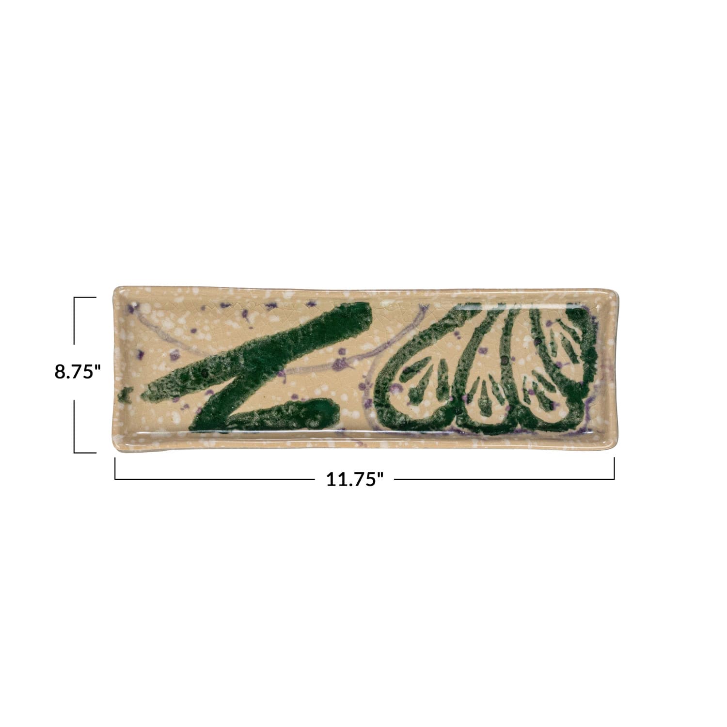 Hello Honey® 11.75" Green & Cream Abstract Design Ceramic Serving Plate
