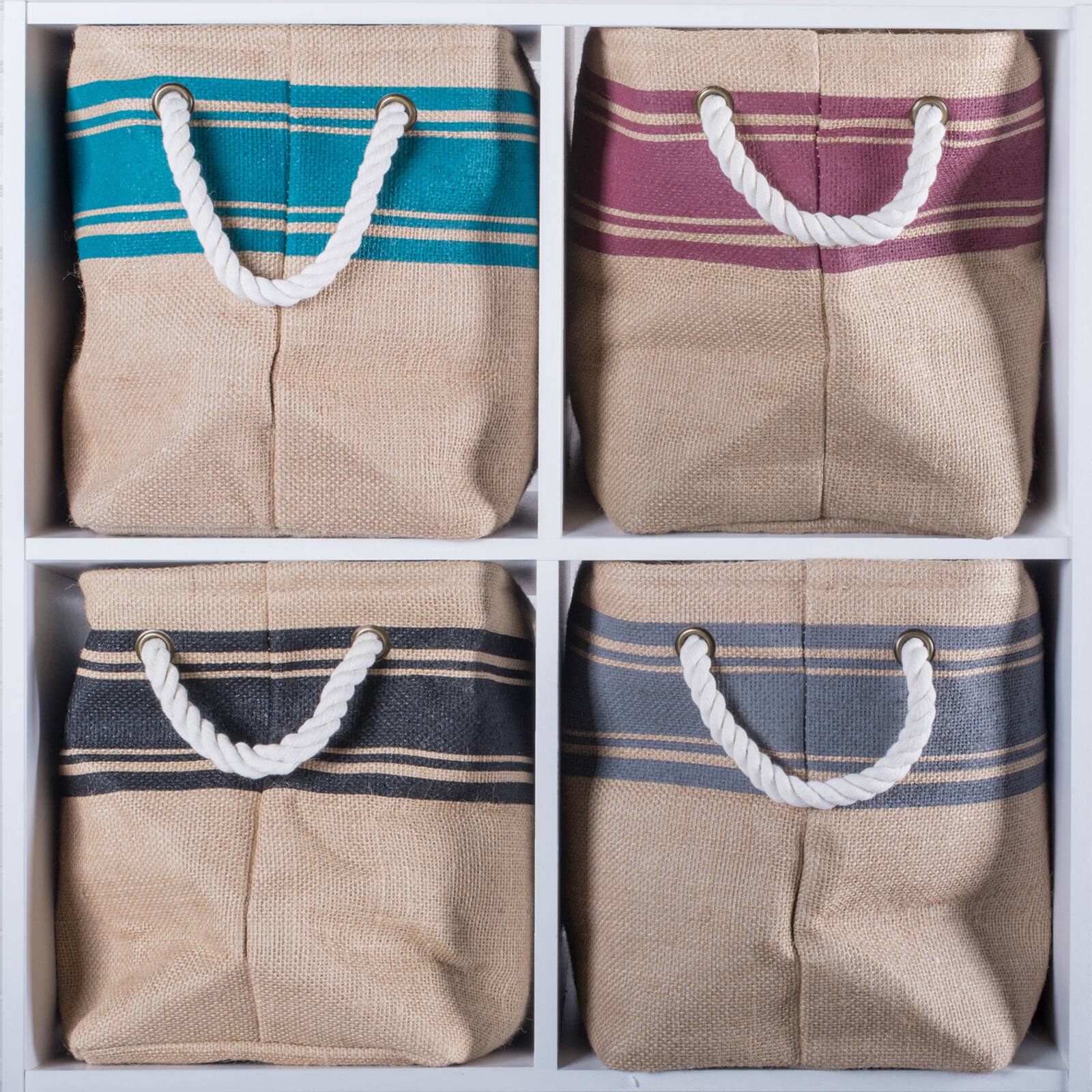 DII® 15" Border Teal Round Burlap Bin