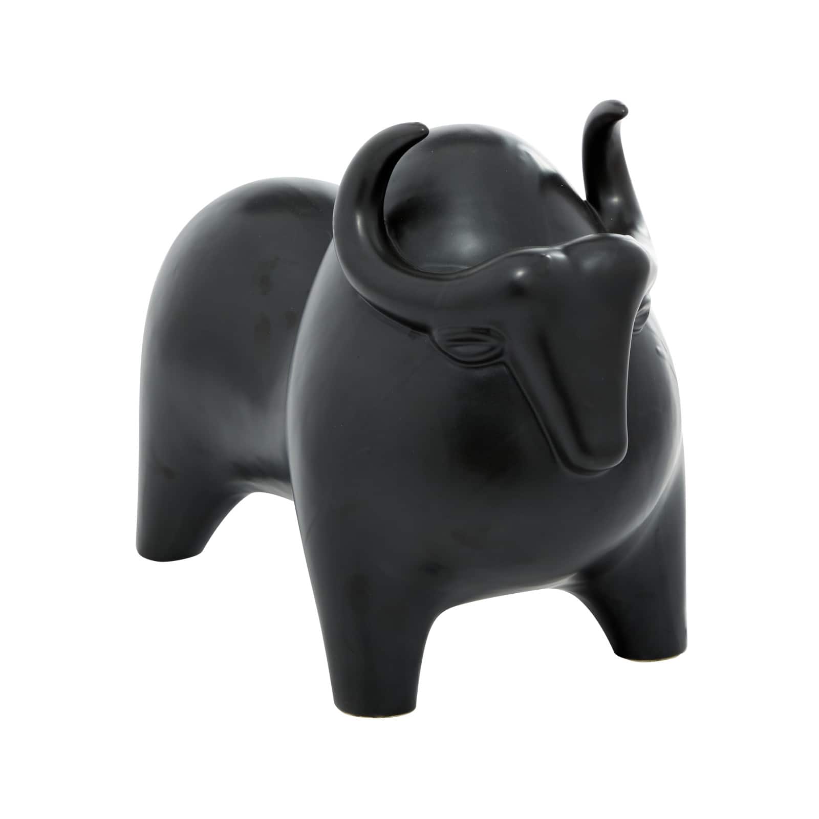 Black Porcelain Contemporary Buffalo Sculpture, 11&#x22; x 8&#x22; x 16&#x22;