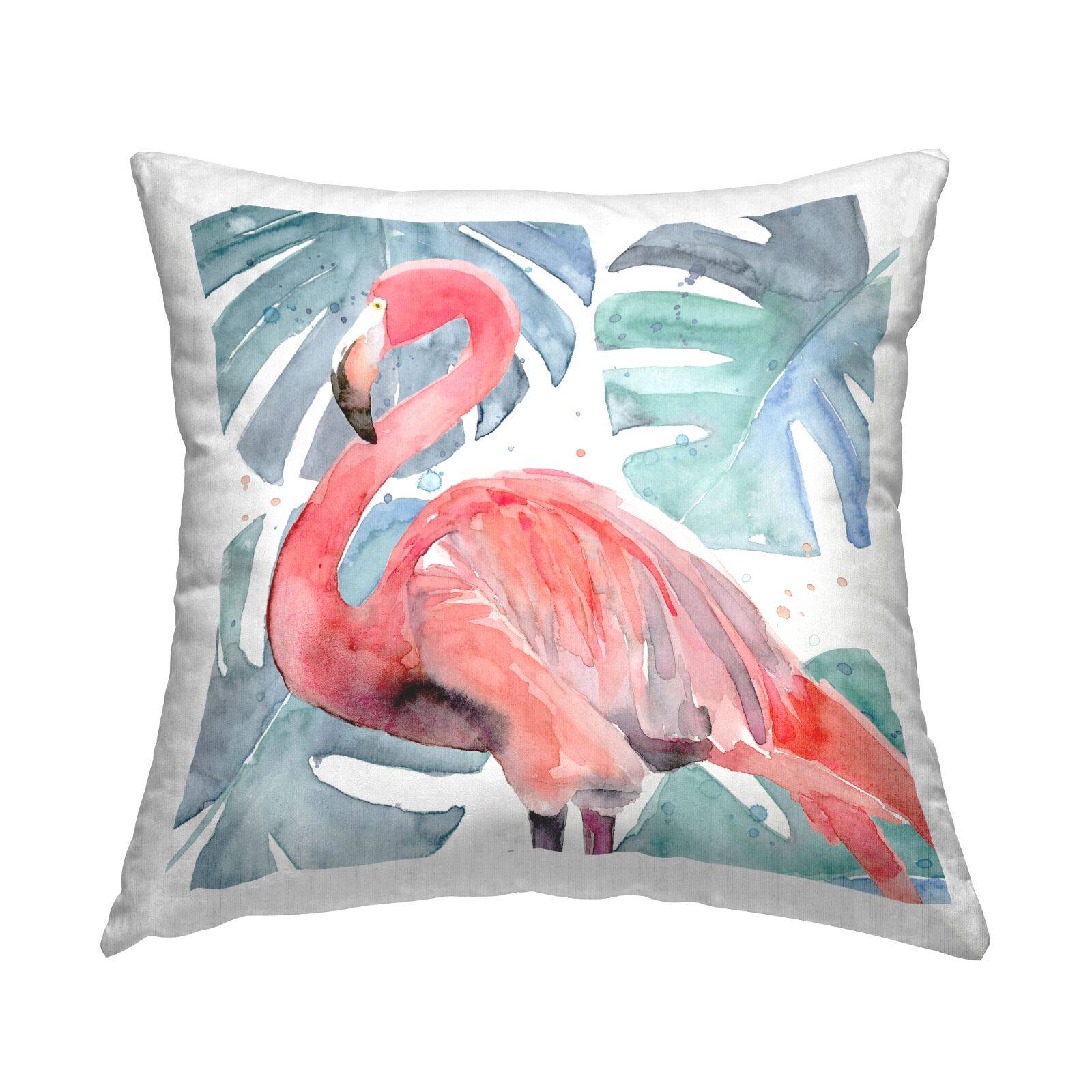 Stupell Industries Pink Tropical Flamingo Green Monstera Plant Leaves Throw Pillow, 18" x 18"