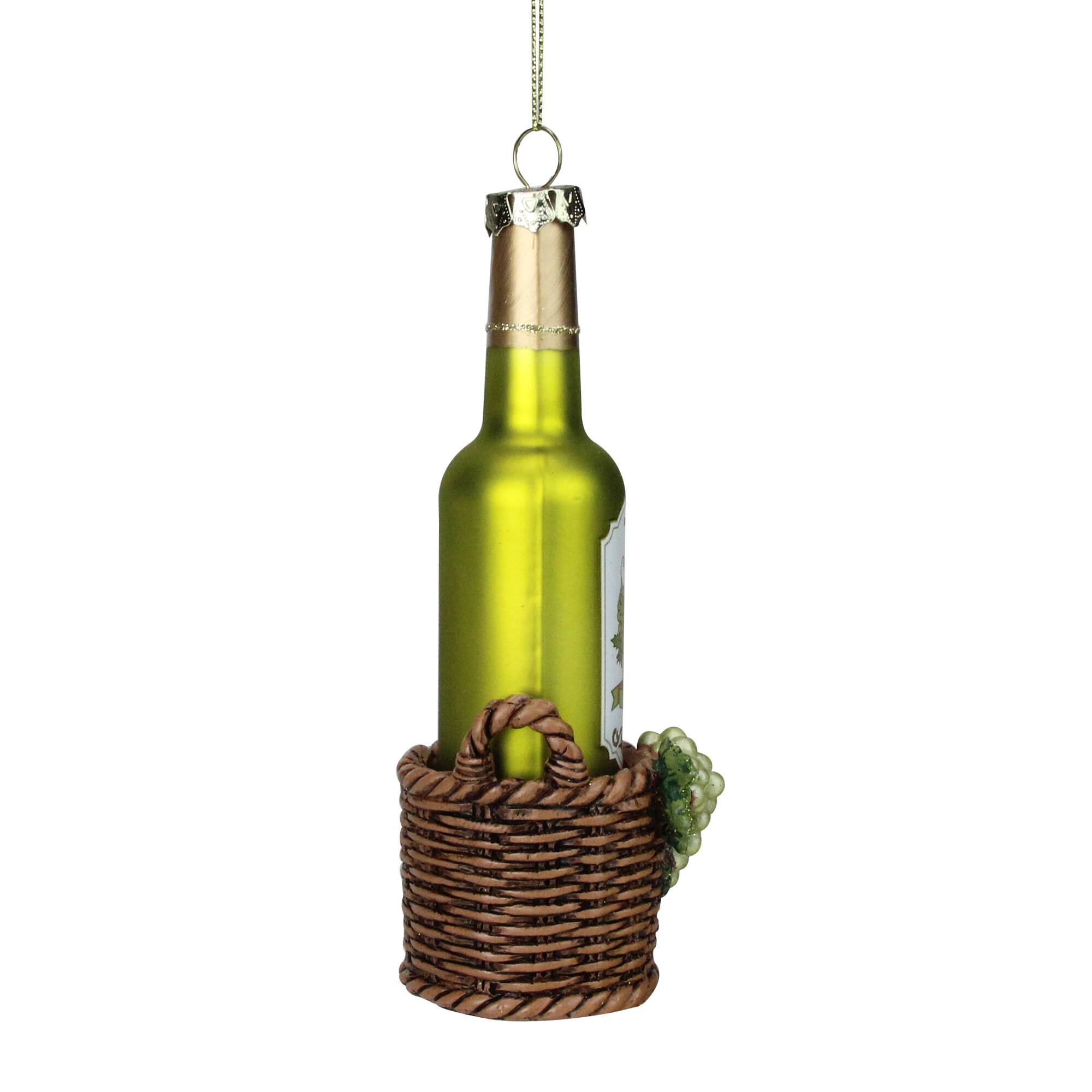 6.25&#x22; Green &#x26; Brown Glass Wine Bottle Ornament