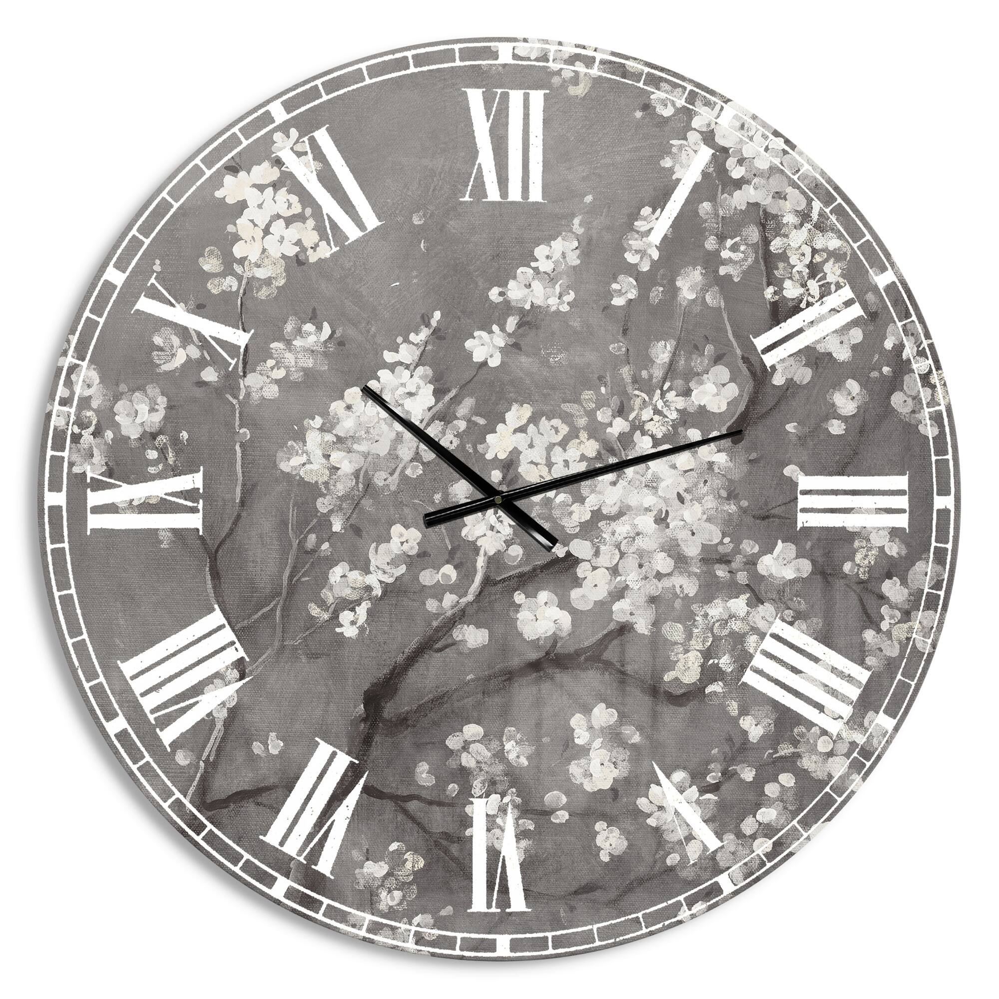 Designart &#x27;White Cherry Blossoms I Traditional Wall Clock