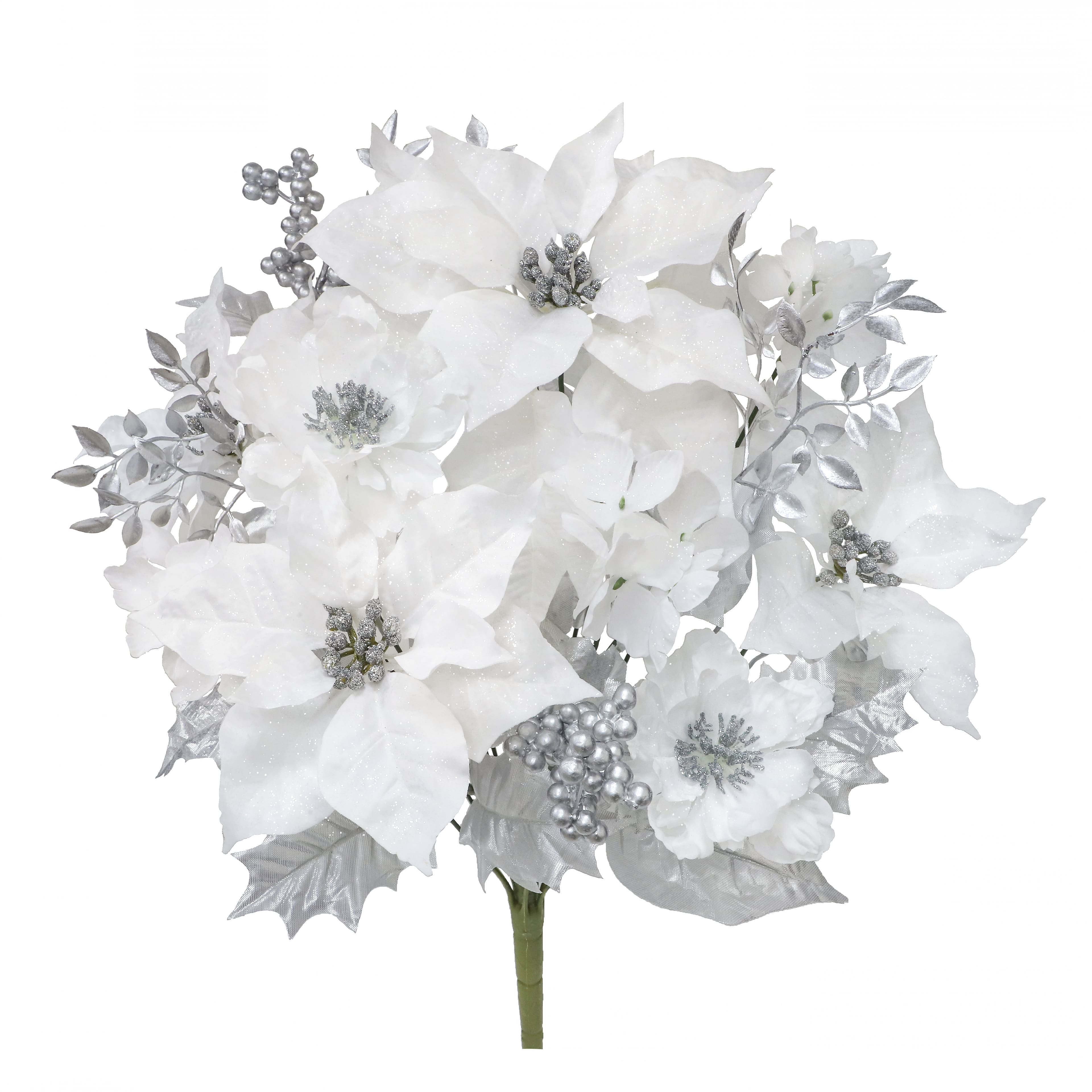 21&#x22; White &#x26; Silver Poinsettia, Peony &#x26; Berry Deluxe Bush by Ashland&#xAE;