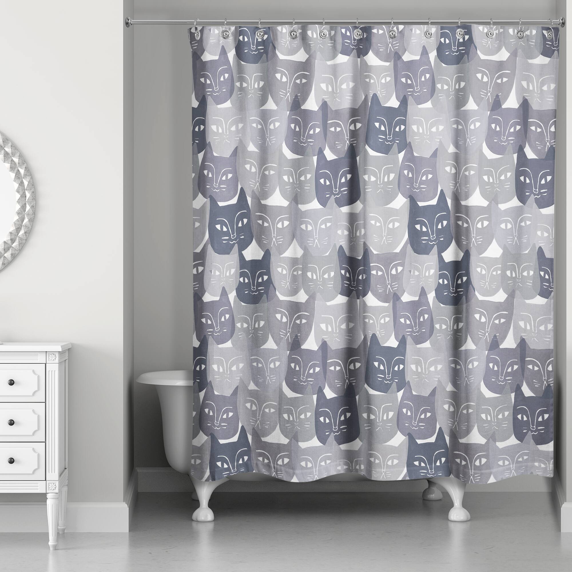 Gray Cat Face Pattern 71" x 74" Shower Curtain