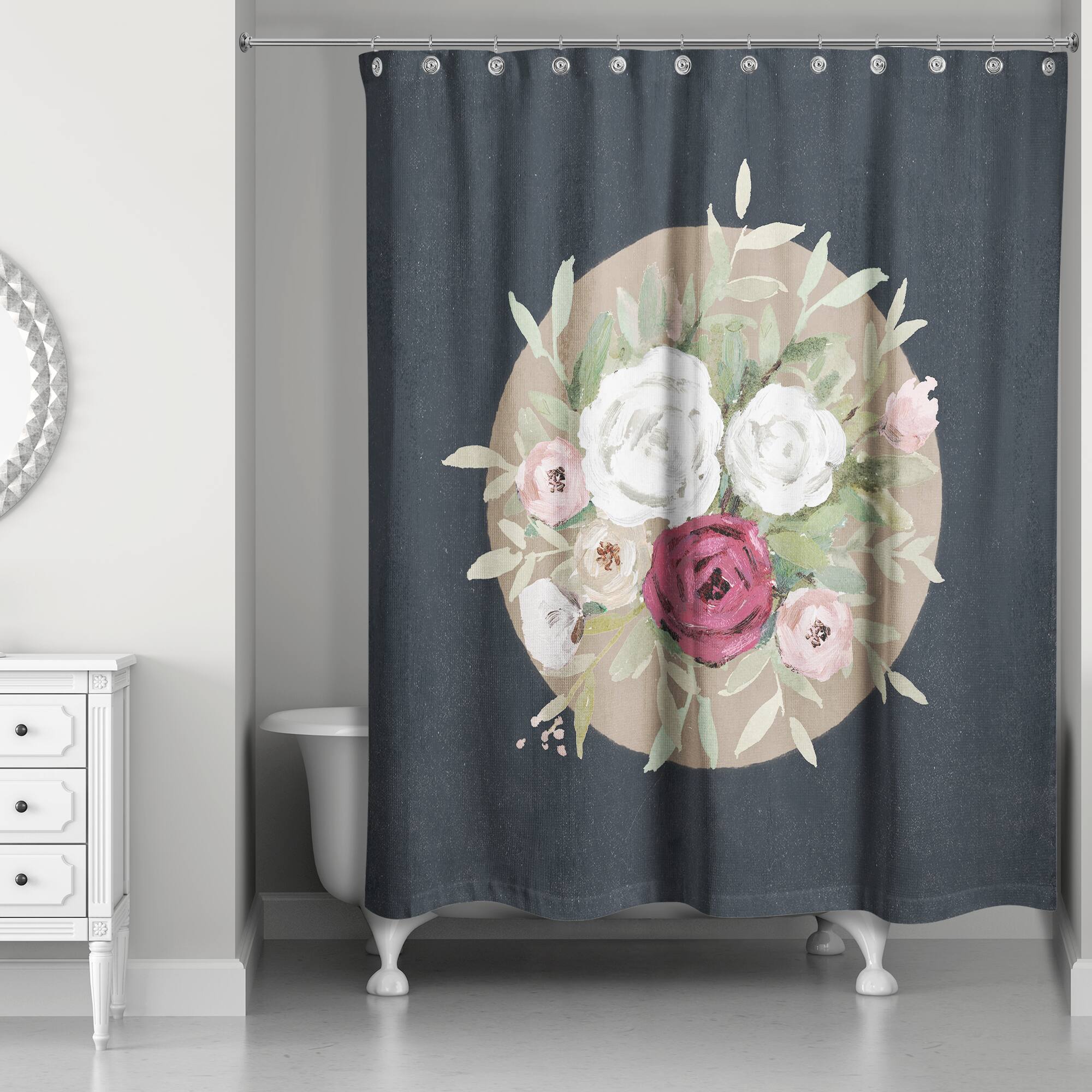 Florals on Navy 71" x 74" Shower Curtain