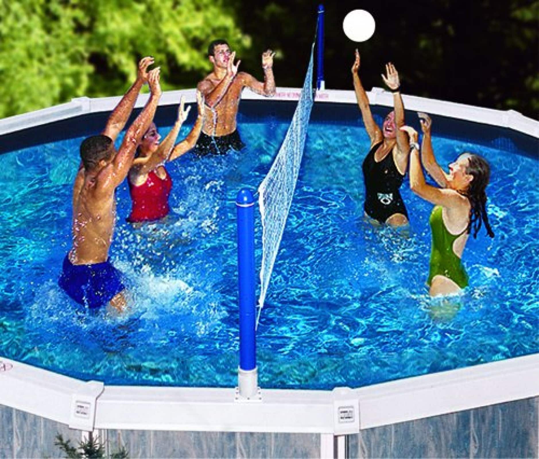 Swim Central 22.5ft. White &#x26; Blue Water Sports Volleyball Swimming Pool Game
