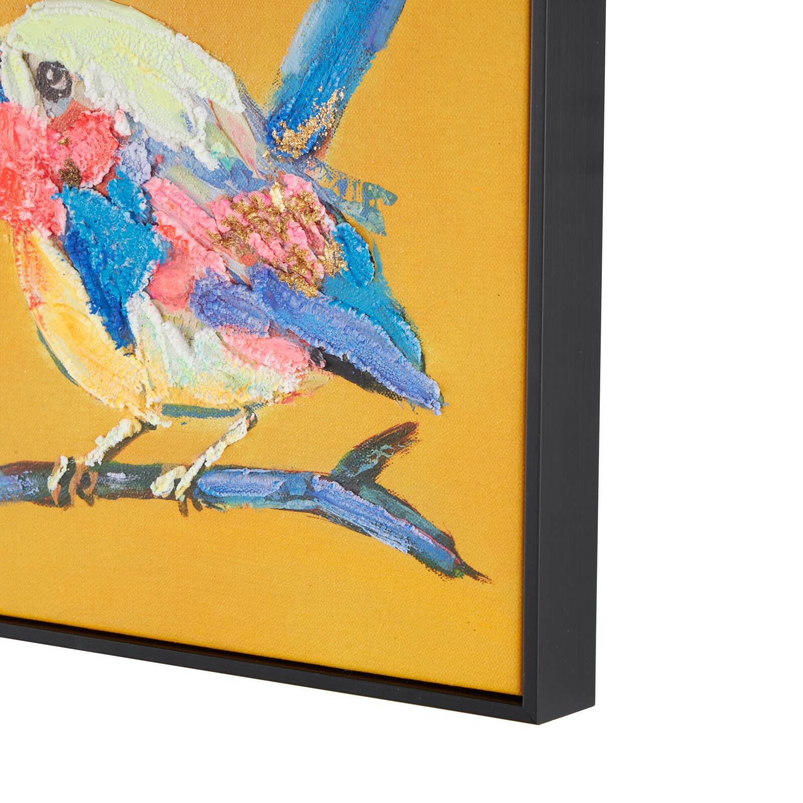 12" x 13" Multicolor Bird 3D Textured Canvas Wall Art Set with Black Frame and Gold Foil Accents