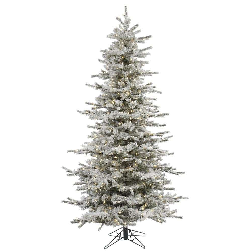8.5ft. Pre-Lit Slim Flocked Sierra Fir Artificial Christmas Tree, Pure White Dura-Lit&#xAE; LED Lights