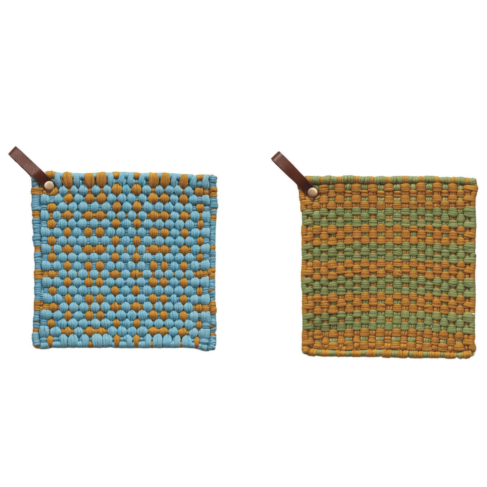 Hello Honey® Multi-Tone Cotton Crocheted Pot Holders with Leather Loop Set