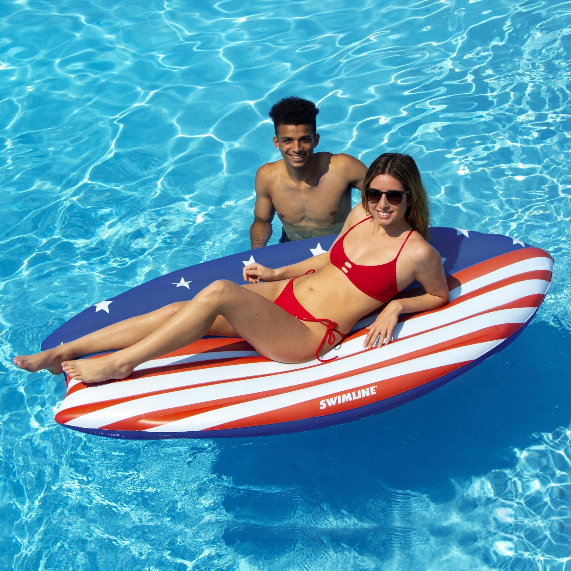 73&#x22; Americana Surfboard Shaped Inflatable Swimming Pool Lounge Float