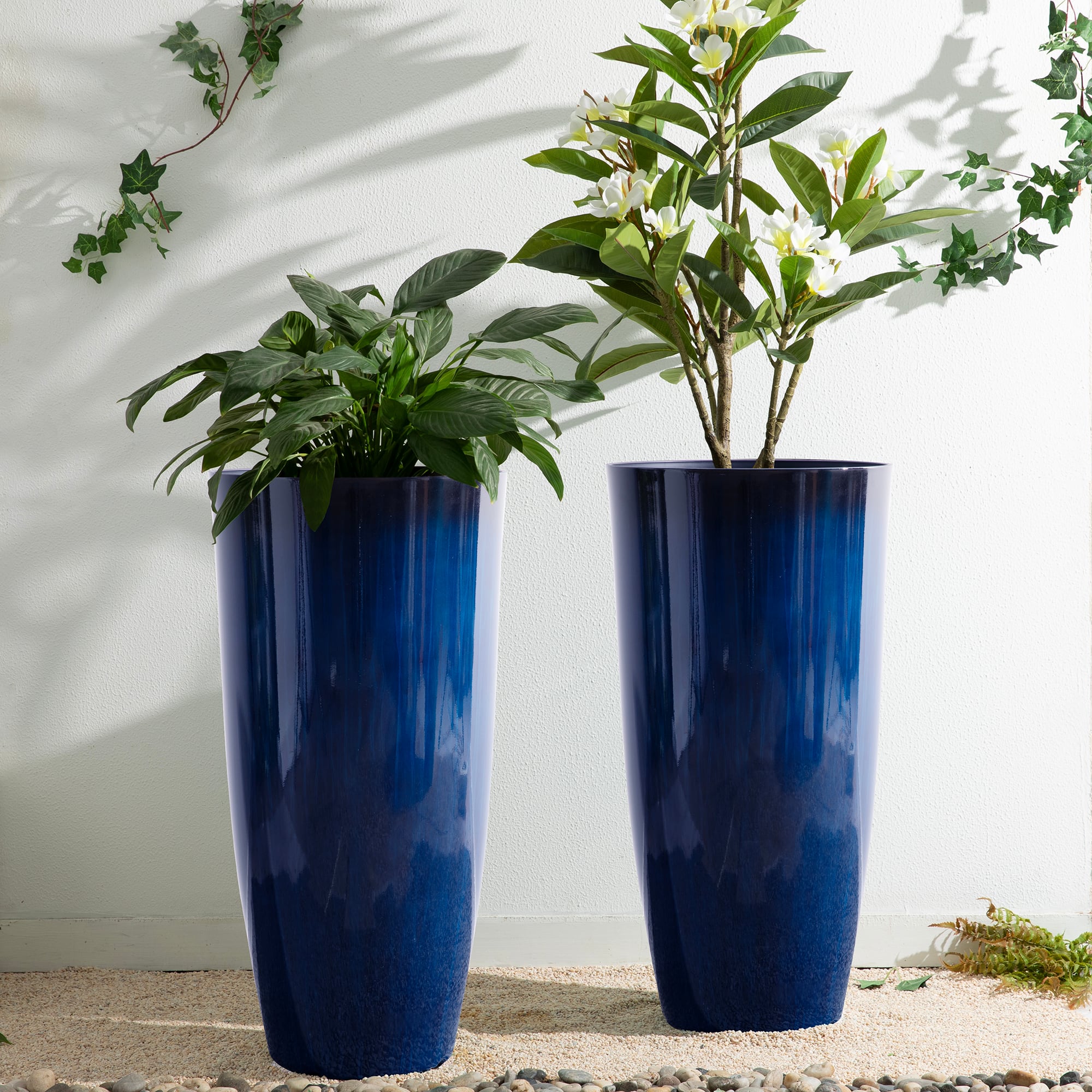 Glitzhome® Oversized Gradient Faux Ceramic Tall Plastic Planters, 2ct.