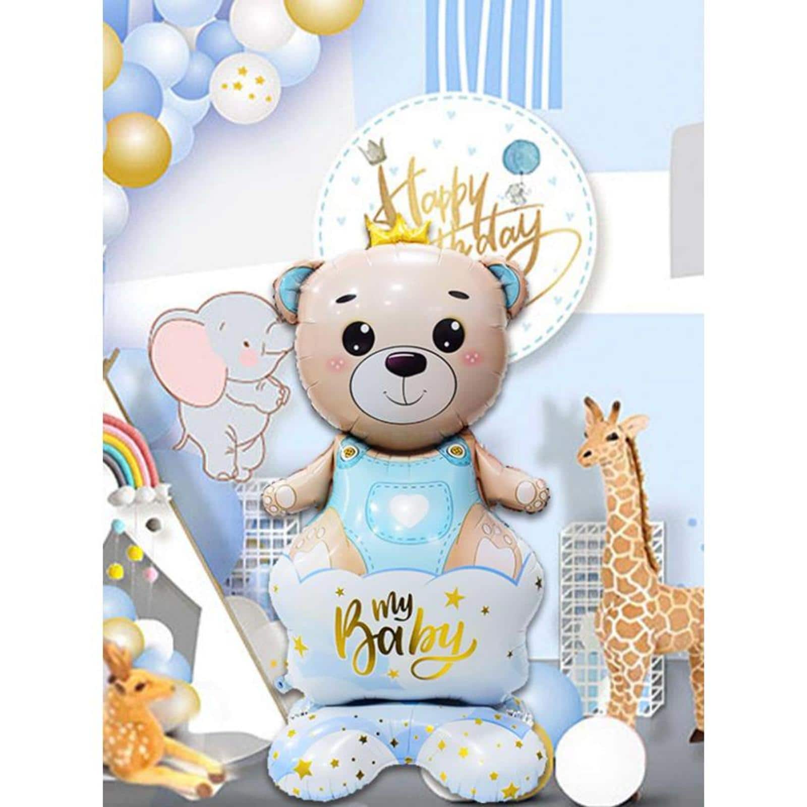 Wizardi Boy Bear with Crown Standing Foil Balloon Decoration
