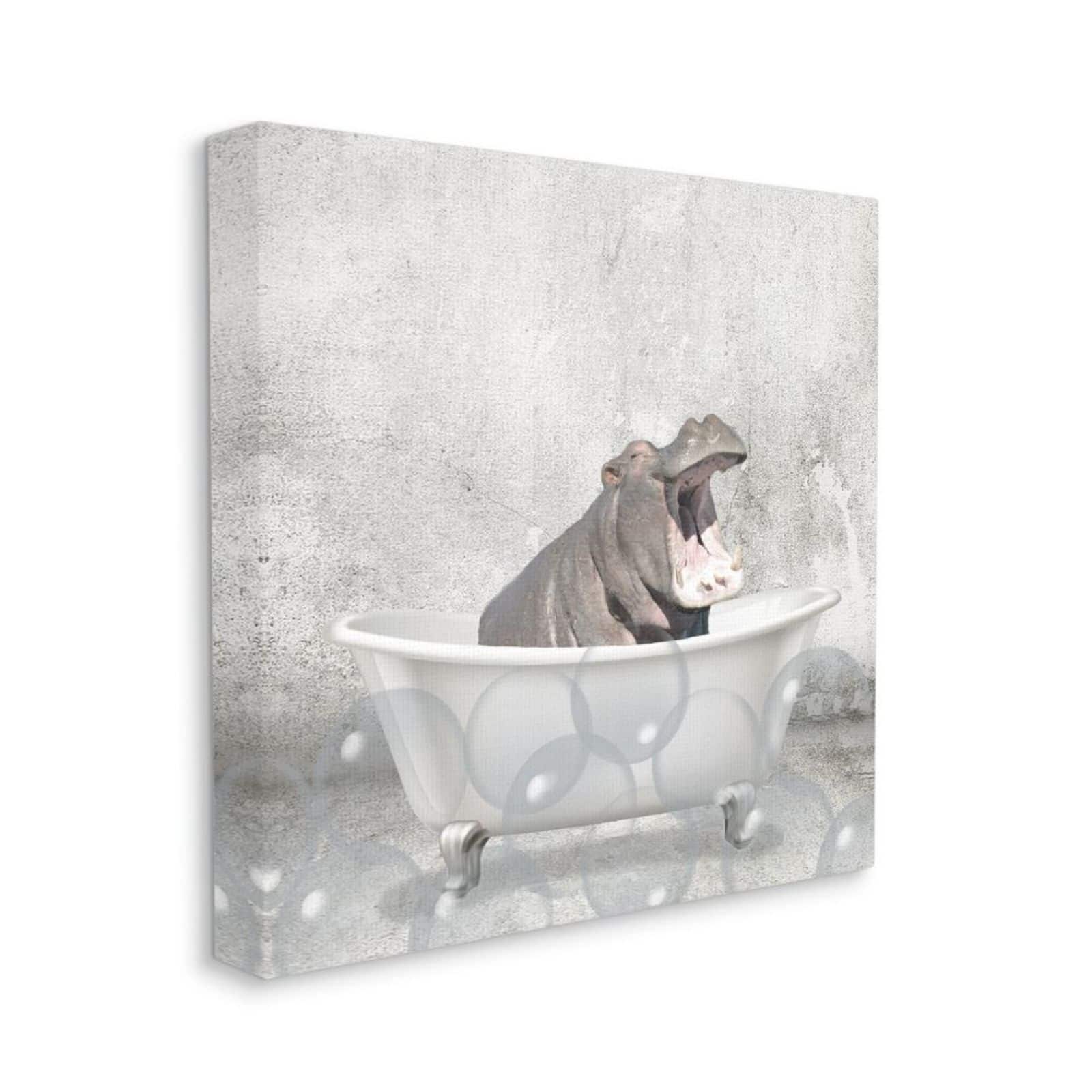 Stupell Industries Baby Hippo Bath Time Cute Animal Canvas Wall Art