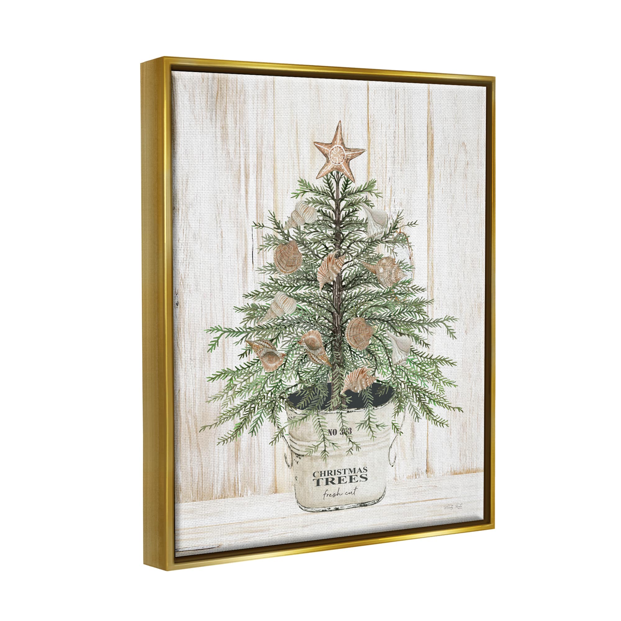 Stupell Industries Rustic Seashell Christmas Tree Framed Floater Canvas Wall Art