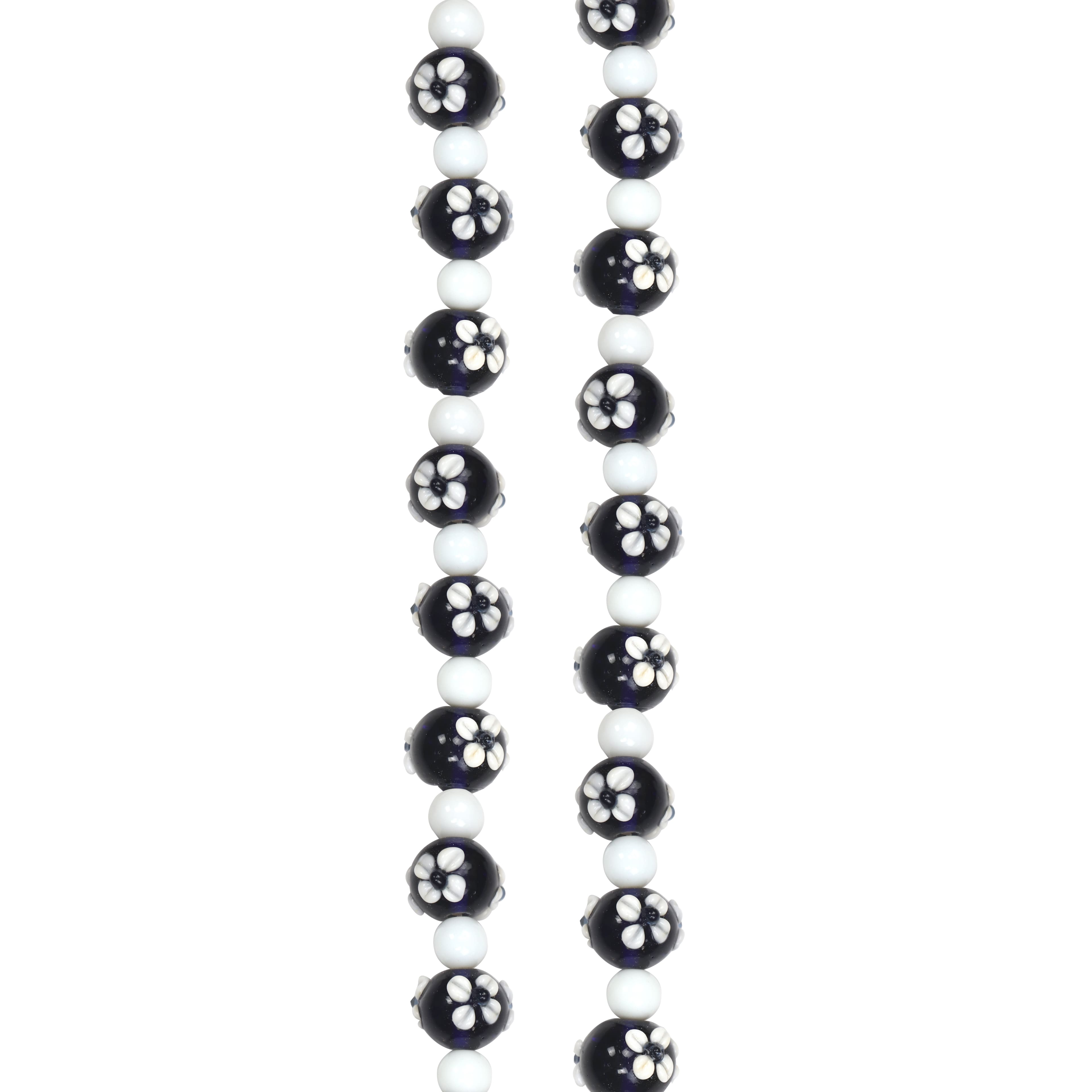 Blue &#x26; White Lamp Work Glass Round Beads by Bead Landing&#xAE;